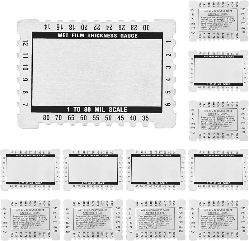Kanayu 12 Pcs Wet Film Thickness Gauge Metal Sheet Thickness Gauge Dual Scale Comb 1-80 Mil Scale Plated Size Inspection Toolfor Resins Paints