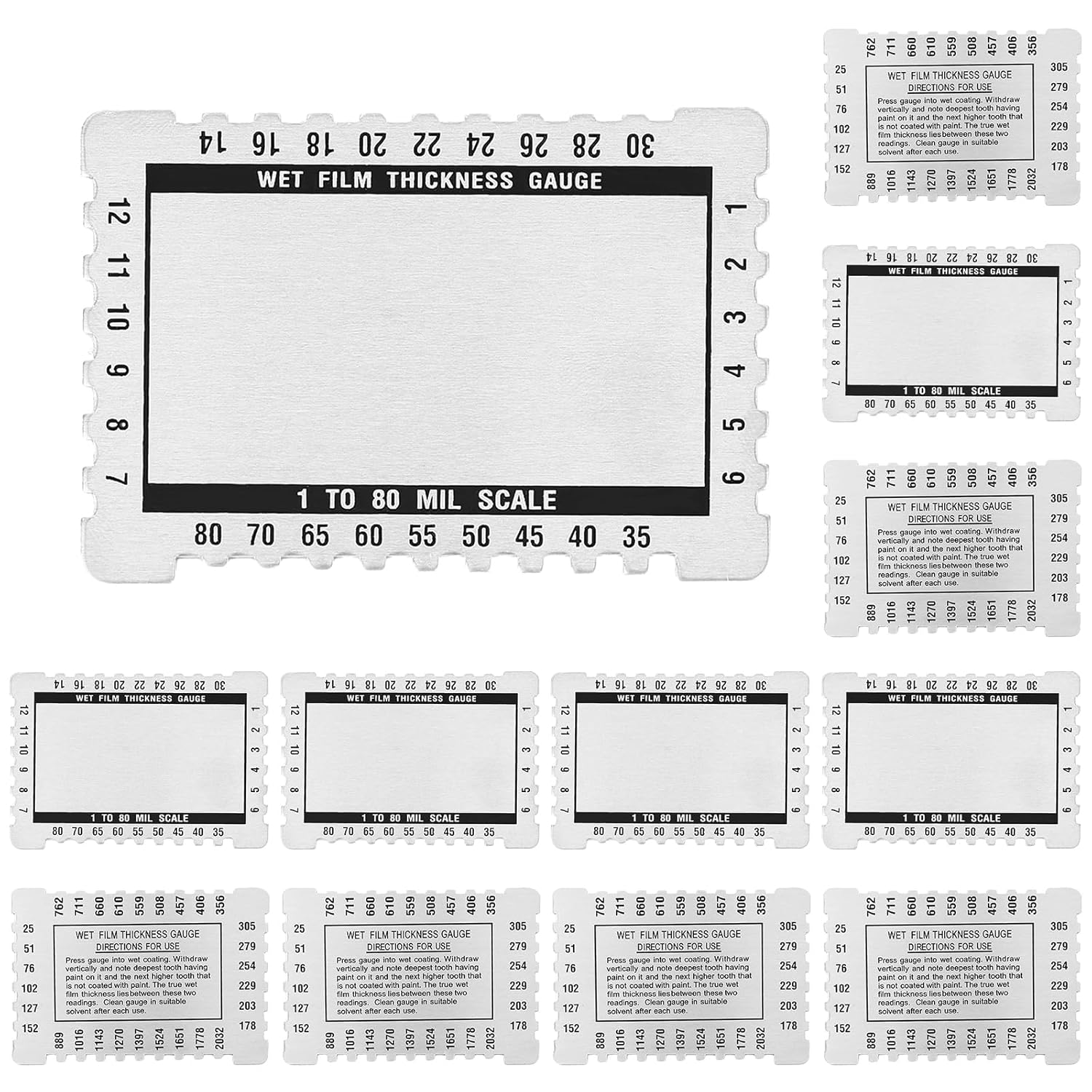 Kanayu 12 Pcs Wet Film Thickness Gauge Metal Sheet Thickness Gauge Dual Scale Comb 1-80 Mil Scale Plated Size Inspection Toolfor Resins Paints