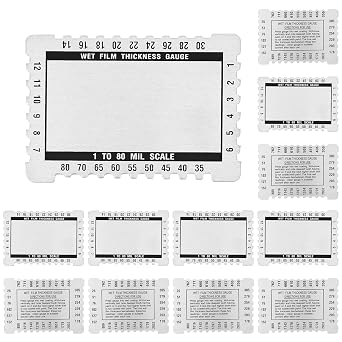 Kanayu 12 Pcs Wet Film Thickness Gauge Metal Sheet Thickness Gauge Dual Scale Comb 1-80 Mil Scale Plated Size Inspection Toolfor Resins Paints