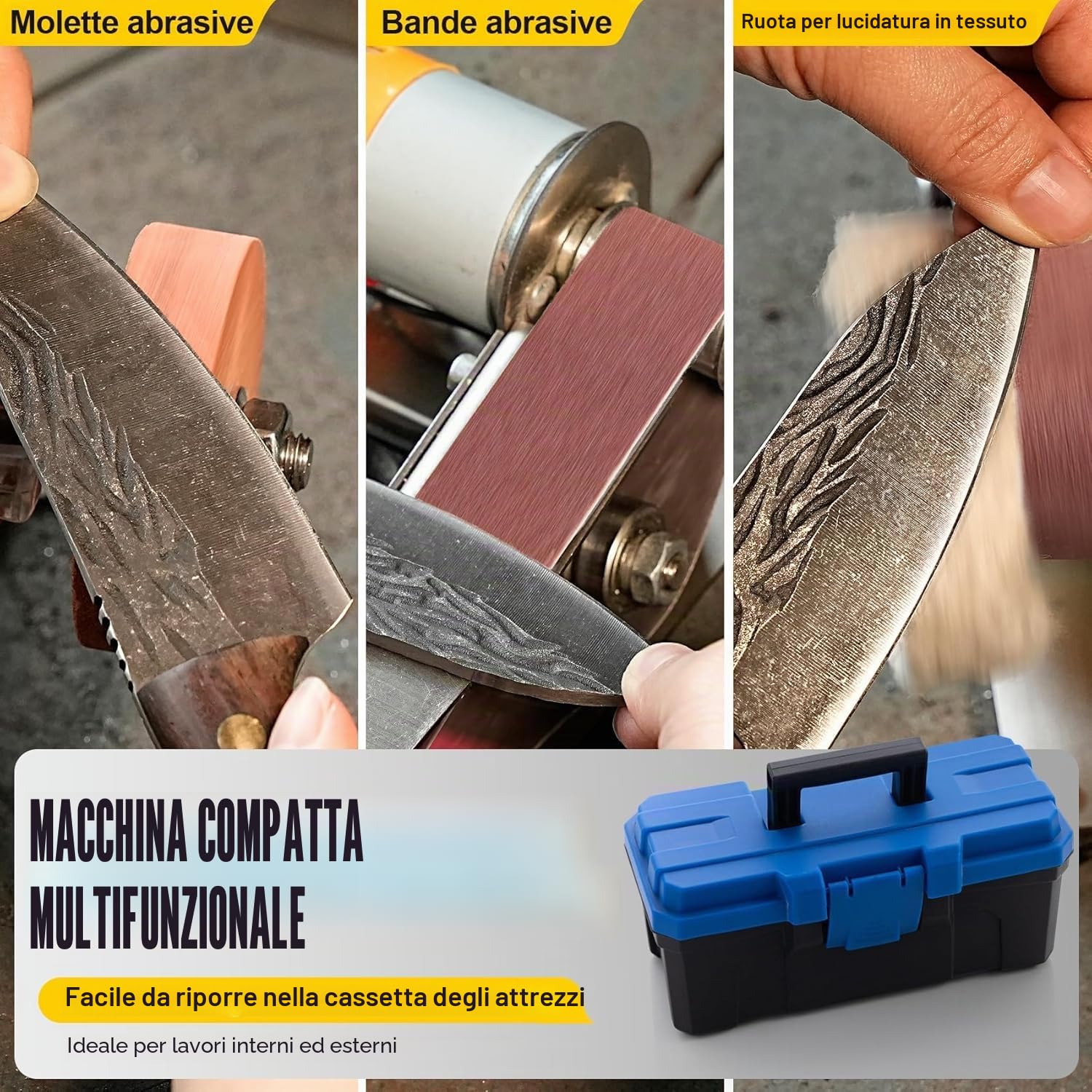 Levigatrici a nastro Lucidatura metallo, legno, mestieri; affilatura utensili e coltelli | 7 velocità regolabili,Facile da trasportare,Basso rumore