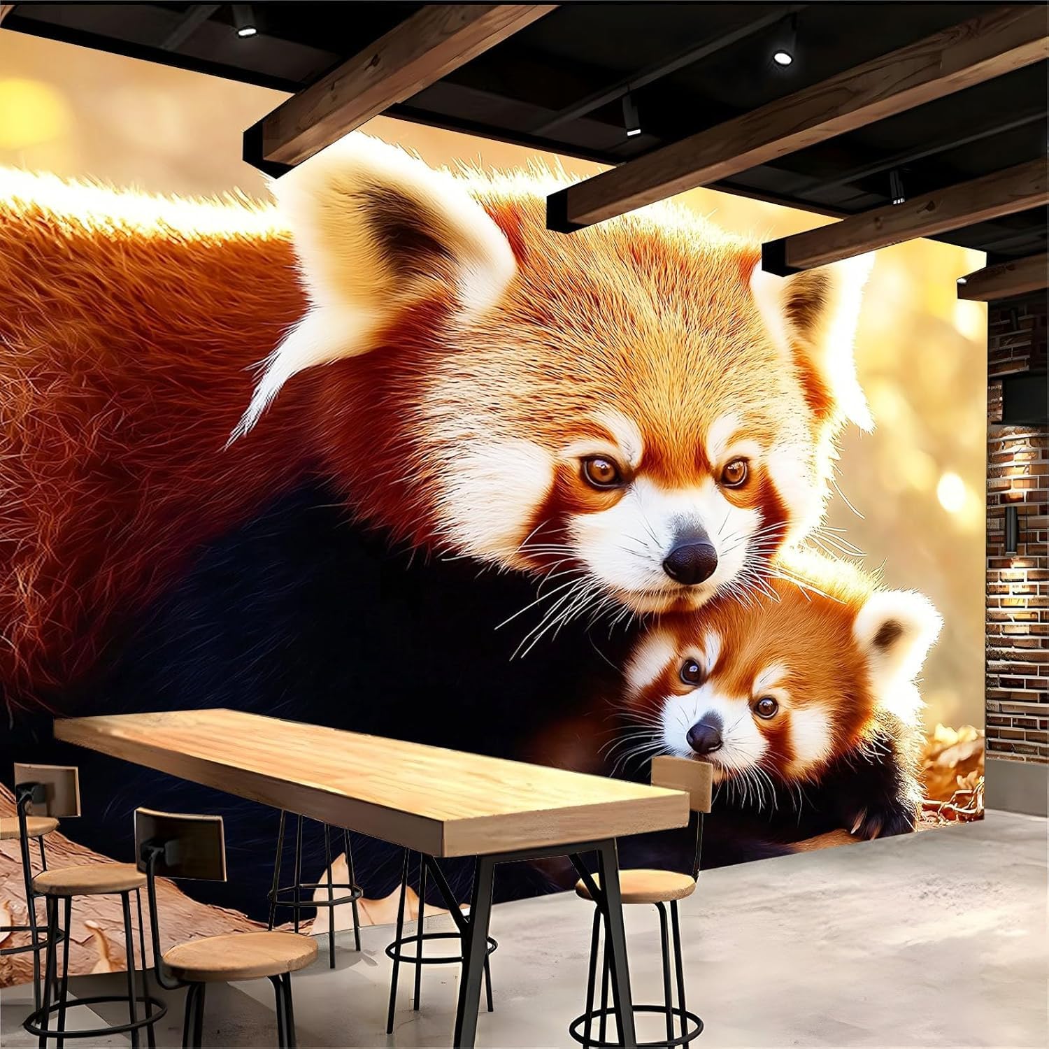 Papier peint panoramique panda roux pour masquer les imperfections d'un mur