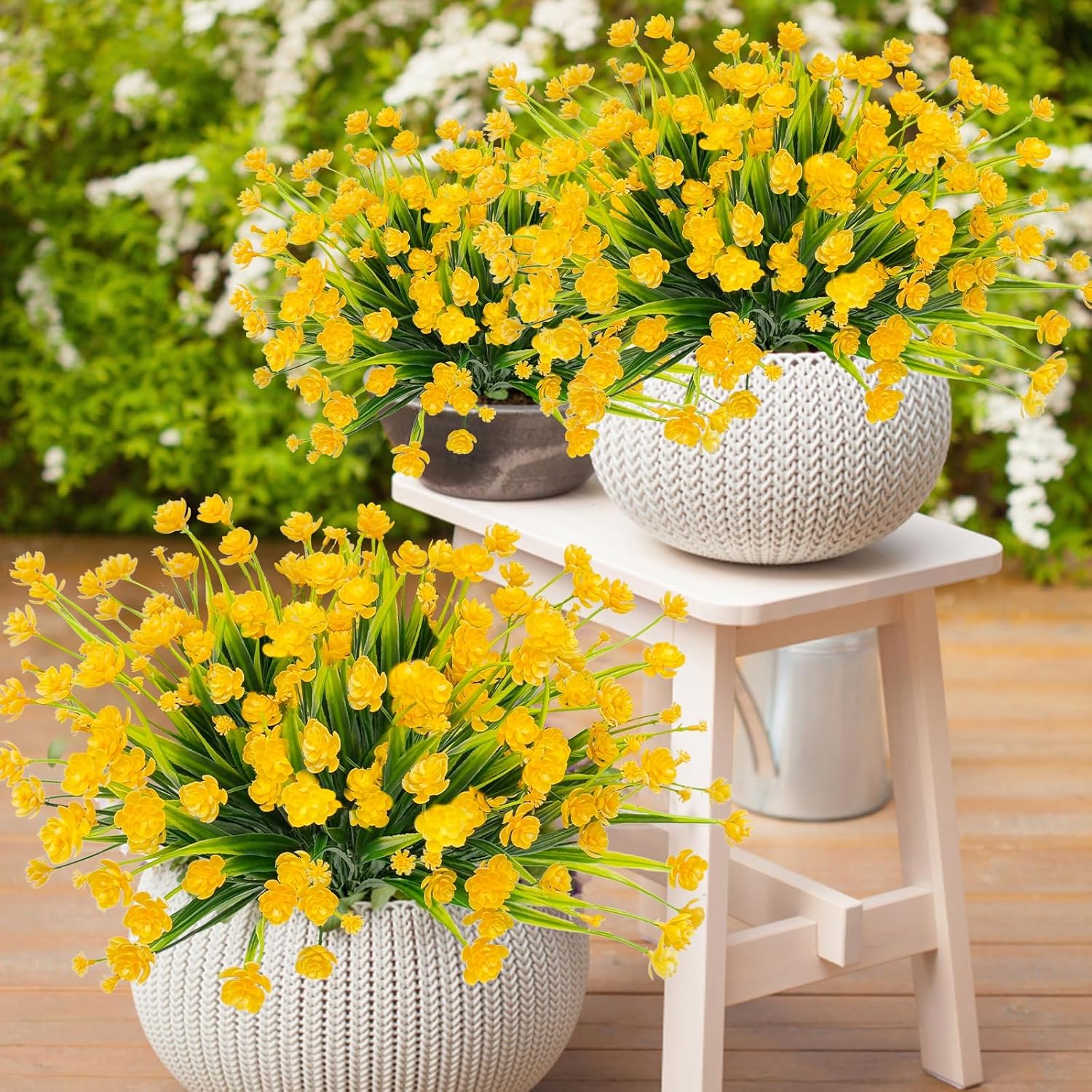 TURNMEON 12 Bundles Artificial Flowers for Outdoors Spring Decor, Realistic UV Resistant Fake Plants Faux Plastic Flowers for Outside Planter Home Gardens Porch Yards Cemetery Summer Decor(Yellow) - Image 5