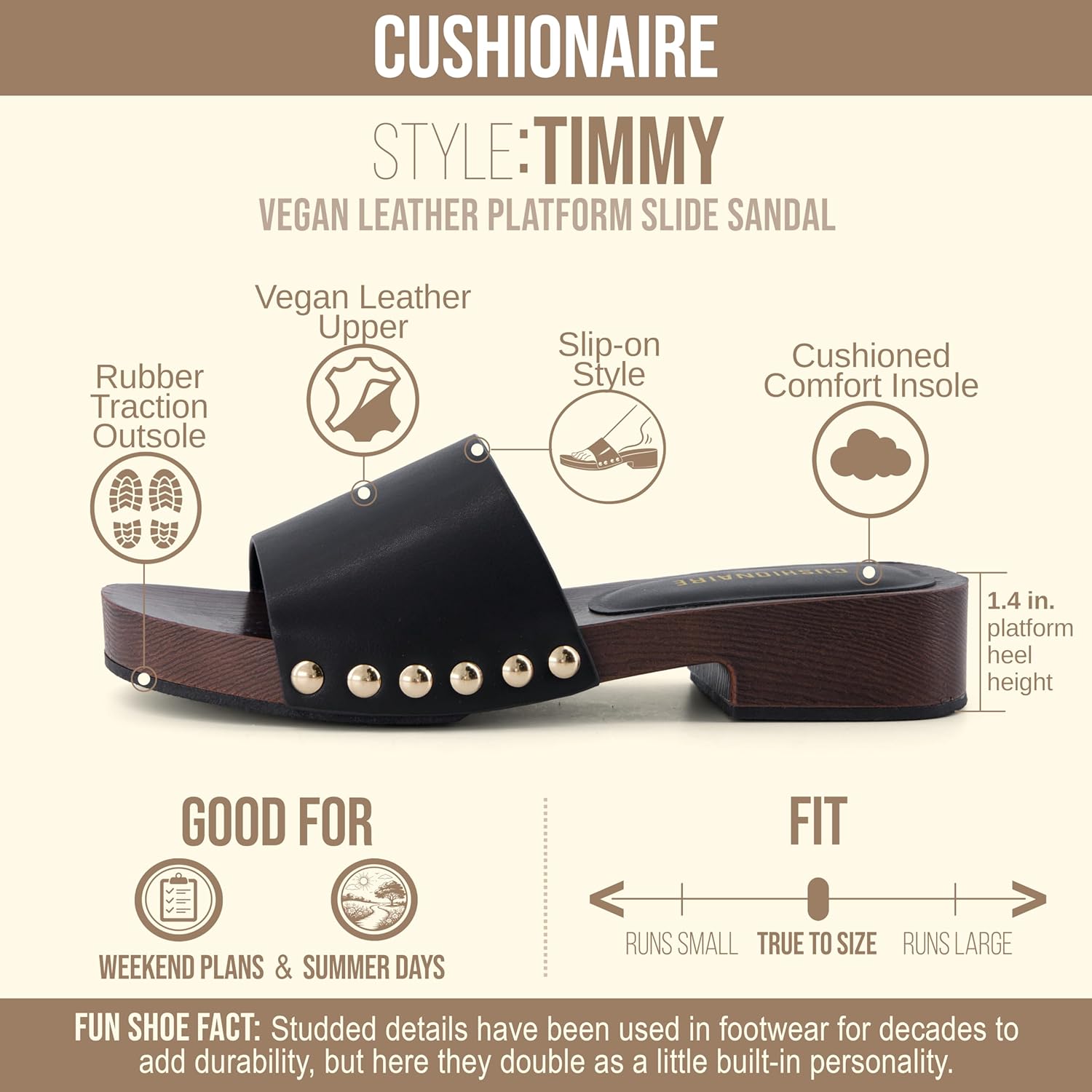 CUSHIONAIRE Timmi 100% Genuine Suede Slides for Women, Slip On Low Heeled Dress Sandal with Studded Detail