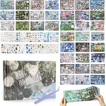 1000+Pcs Dreamcore Japanese Stickers Book, 72 Sheets Different Style Japanese Stickers Book for Journaling Scrapbooking Supplies, Aesthetic Sticker Book with Writing Paper Sheets
