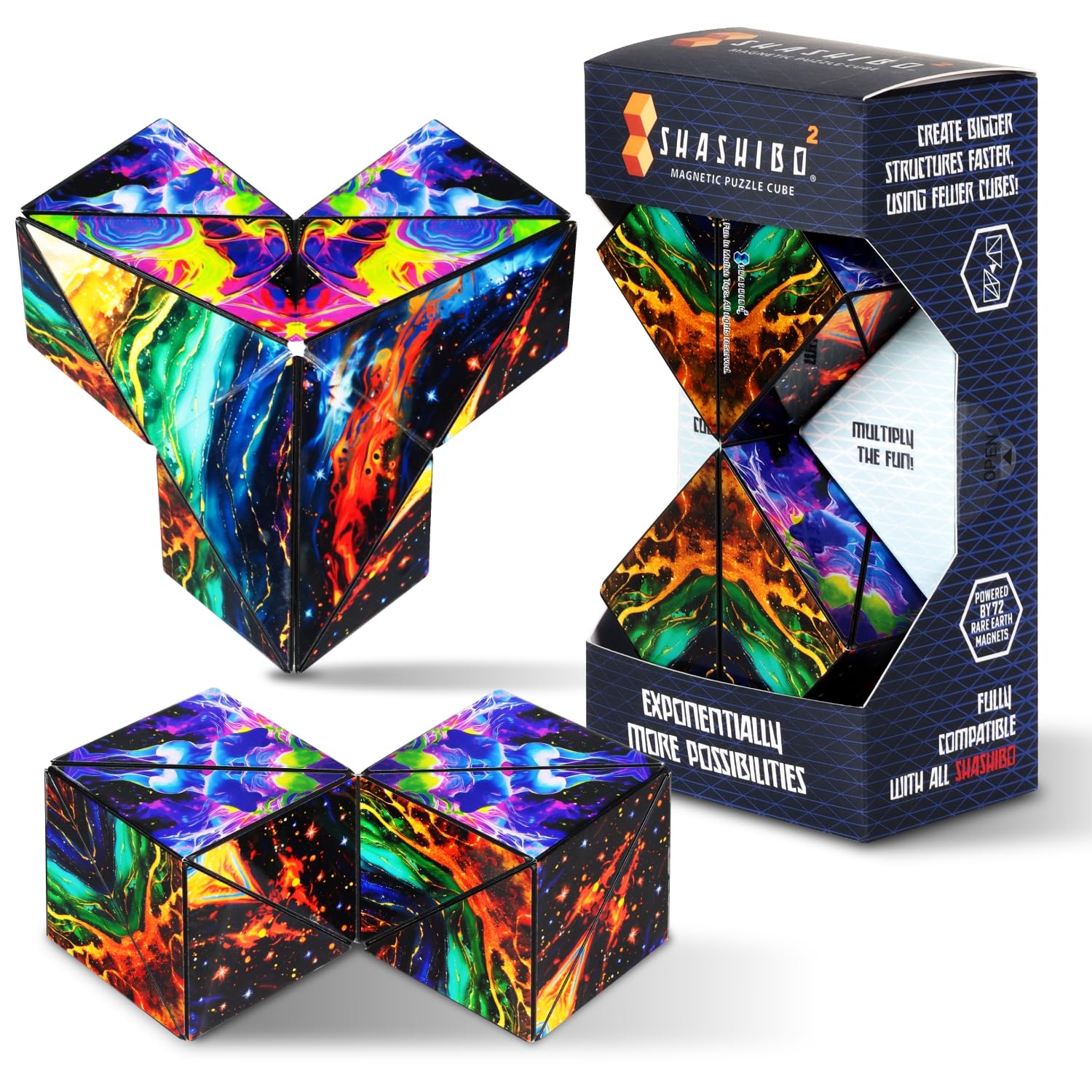 Shashibo Squared Shape Shifting Box – Next Generation XL STEM Puzzle Fidget Toy with Ultra Strong Magnets, Perfect Sensory Gift – Pairs w/All Shashibo