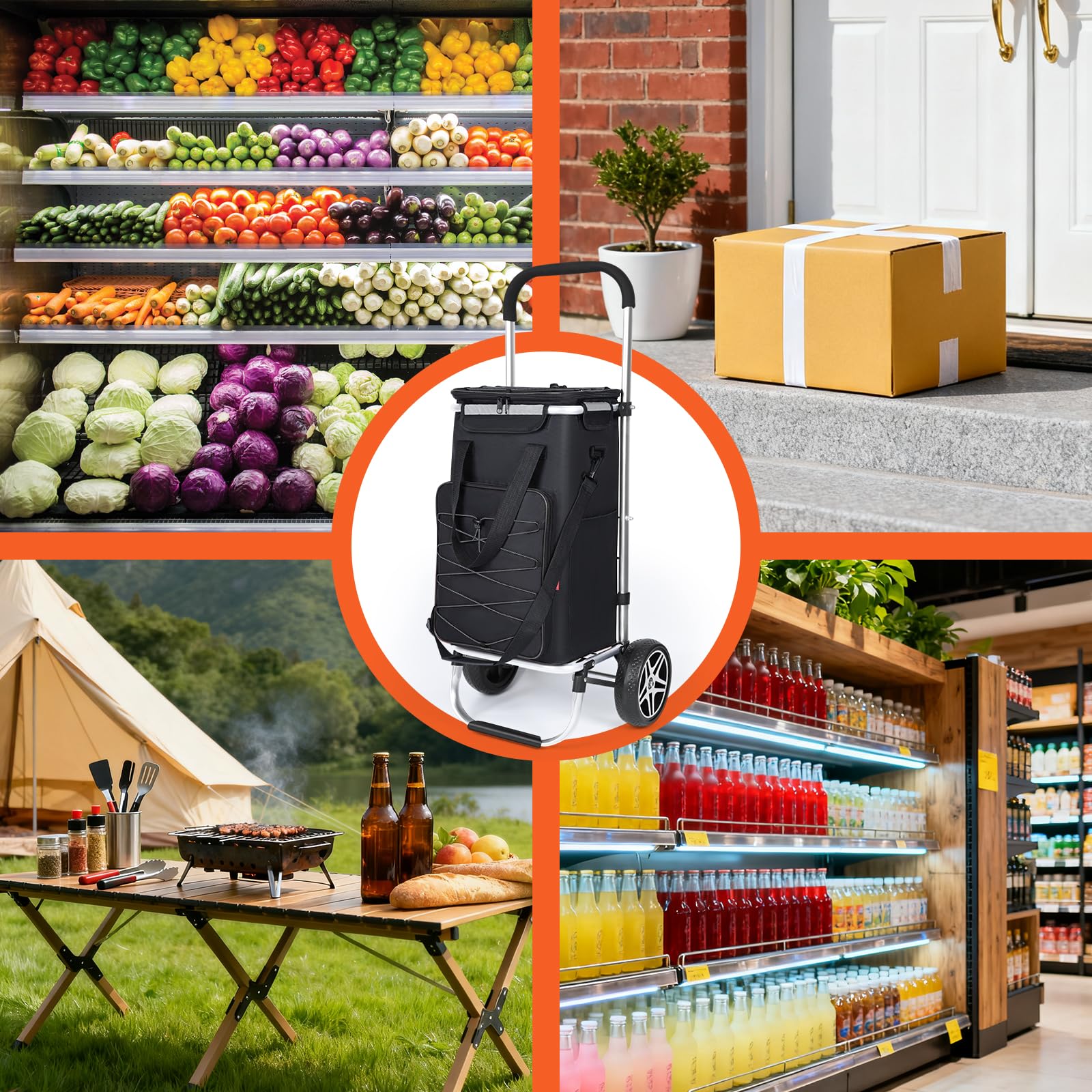 YEAUPE PRO Einkaufstrolley, Trolley groß mit Reflexstreifen 50L, 25kg, Matt-schwarz