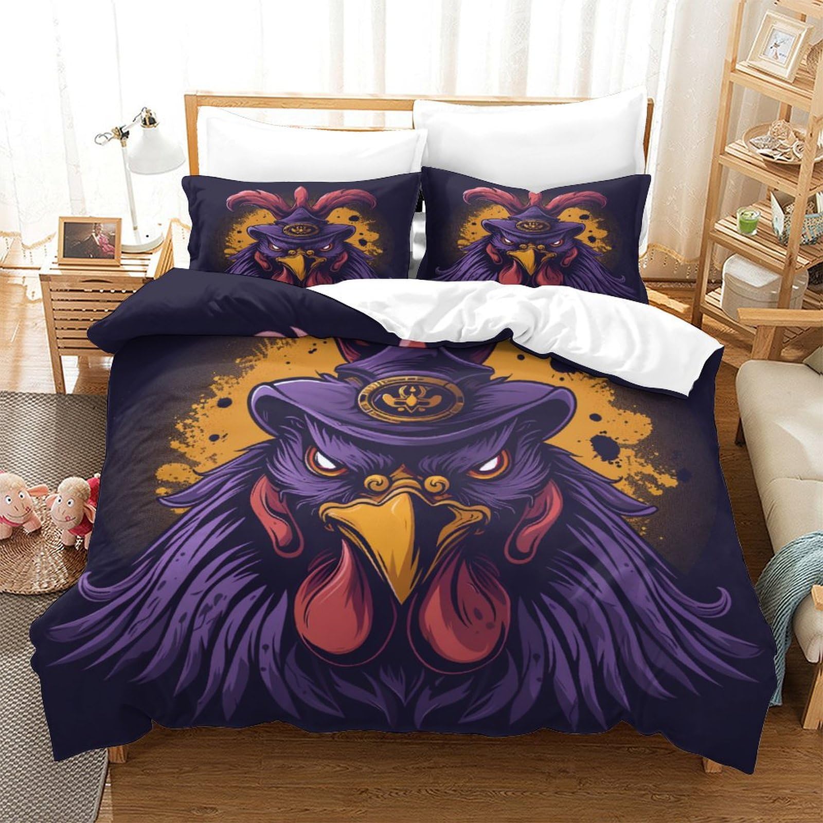P1S9U7W5Y 3D Printed Mystic Chicken Duvet Cover Set 3pcs Microfiber Creative Chicken Bedding Set King（220x240cm）