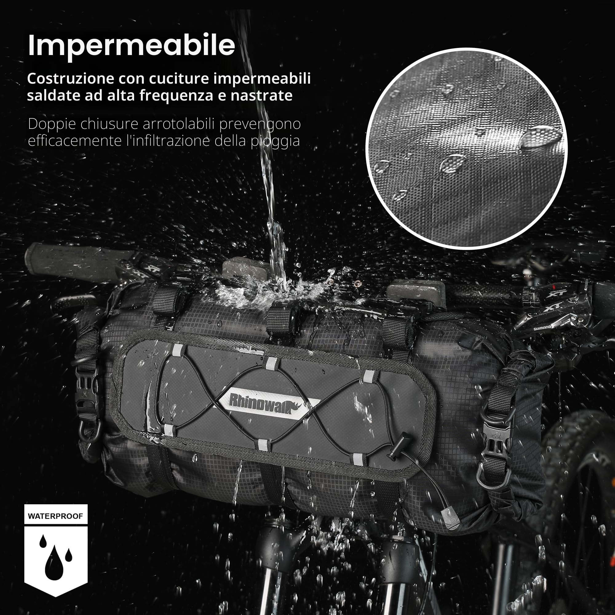 Rhinowalk Borsa impermeabile Dry Bag 12L anteriore per bicicletta a tracolla grande capacità per Bikepacking