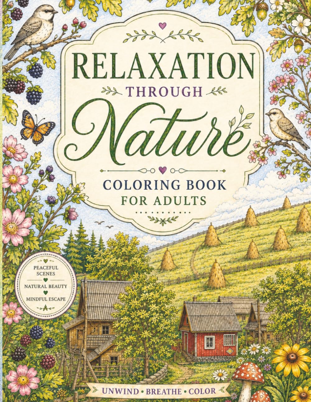 Relaxation Through Nature Coloring Book for Adults: Unwind Breathe Color
