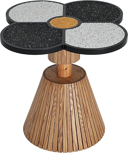 Miniatura 4 de Mesa auxiliar de trébol de cuatro hojas, mesa decorativa con base de grano de madera para sala de estar, dormitorio y espacios pequeños, natural