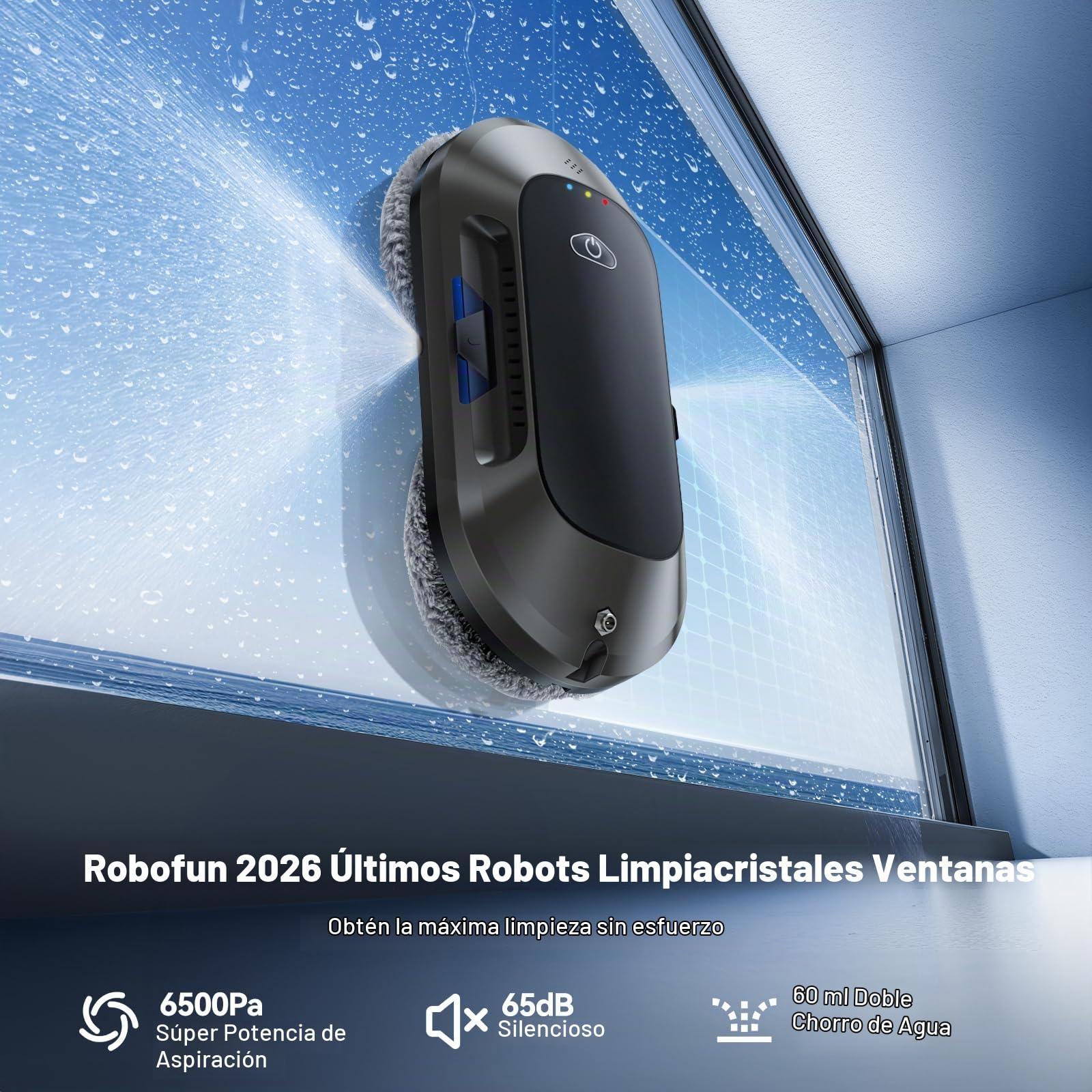 Robot limpiacristales con Función de Pulverización, Succión Turbo de 6500 Pa, 3 Modos de Limpieza y navegación Inteligente para una Limpieza eficaz de Ventanas, Modelo: W23D
