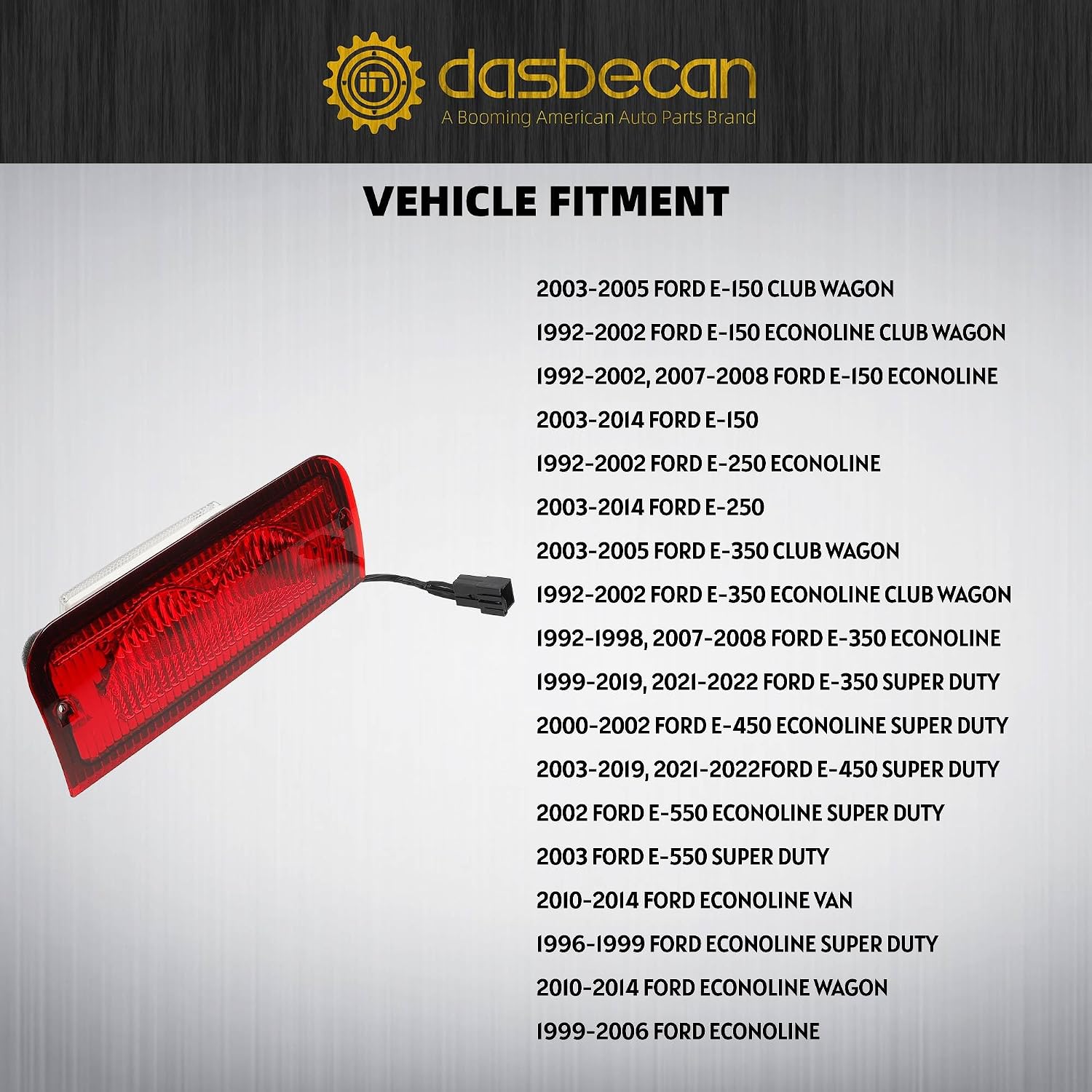Dasbecan 923-290 Center High Mount Stop Halogen Light Compatible with Ford E150 E250 E350 E450 E550 Econoline 1992-2022 Replaces 6C2Z13A613B F2UZ13A613B XC2Z13A613BA