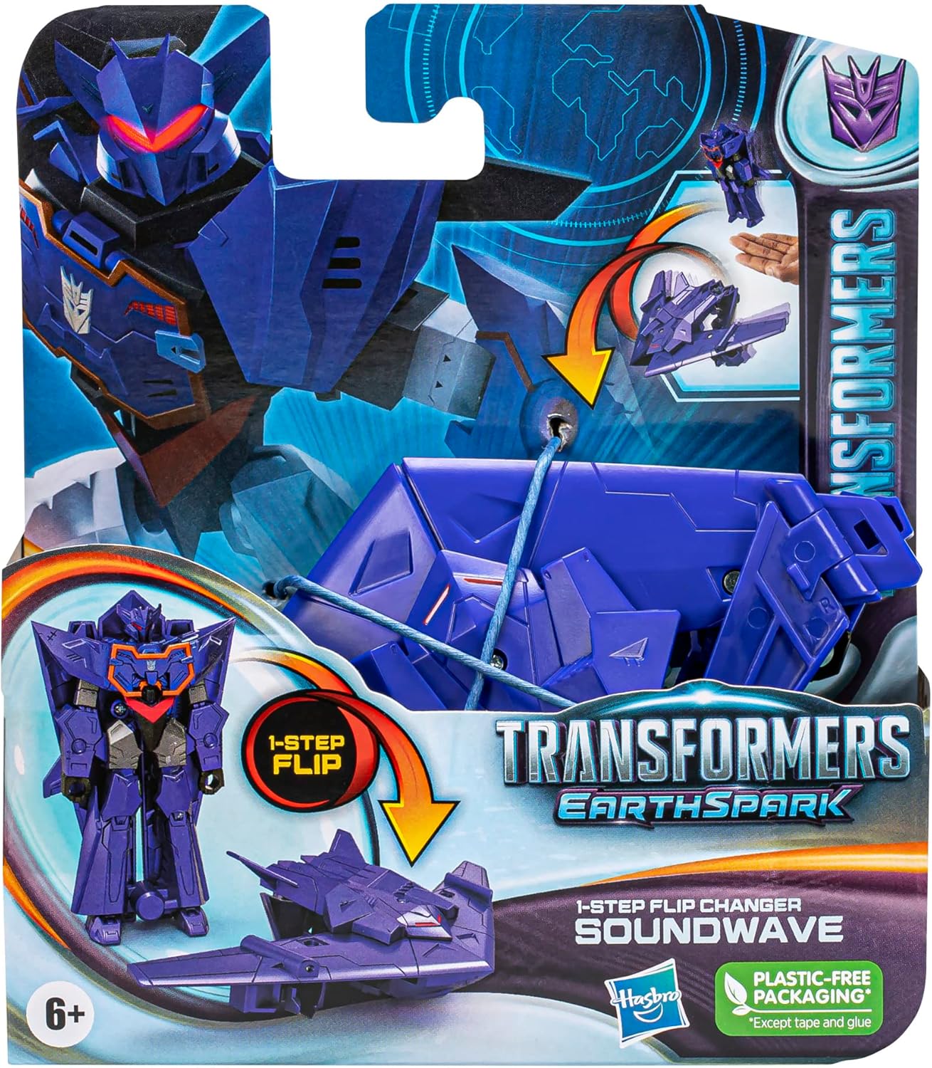 Transformers Toy EarthSpark 1-Step Flip Changer Soundwave Action Figure (10 cm), Robot Toy for Children from 6
