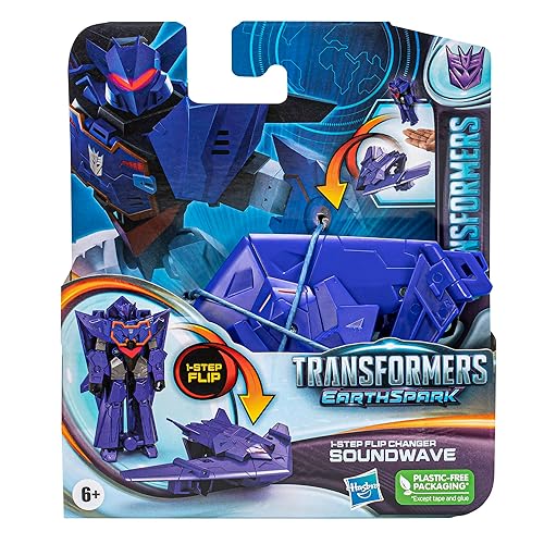 Vista 5 de Transformers Toys EarthSpark 1-Step Flip Changer Soundwave - Figura de acción de 4 pulgadas, juguetes robot para edades de 6 años en adelante