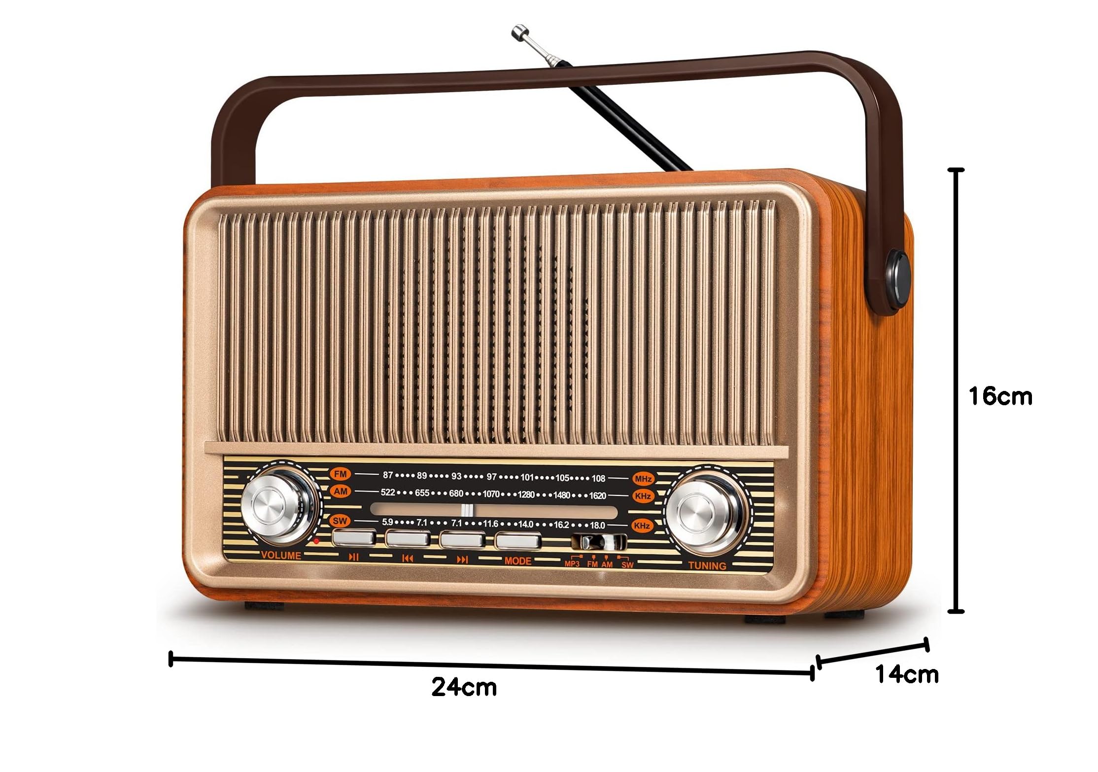 PRUNUS J-120 Radio Vintage Retro FM/AM/SW Portable Bluetooth 5W 1800mAh Recargable