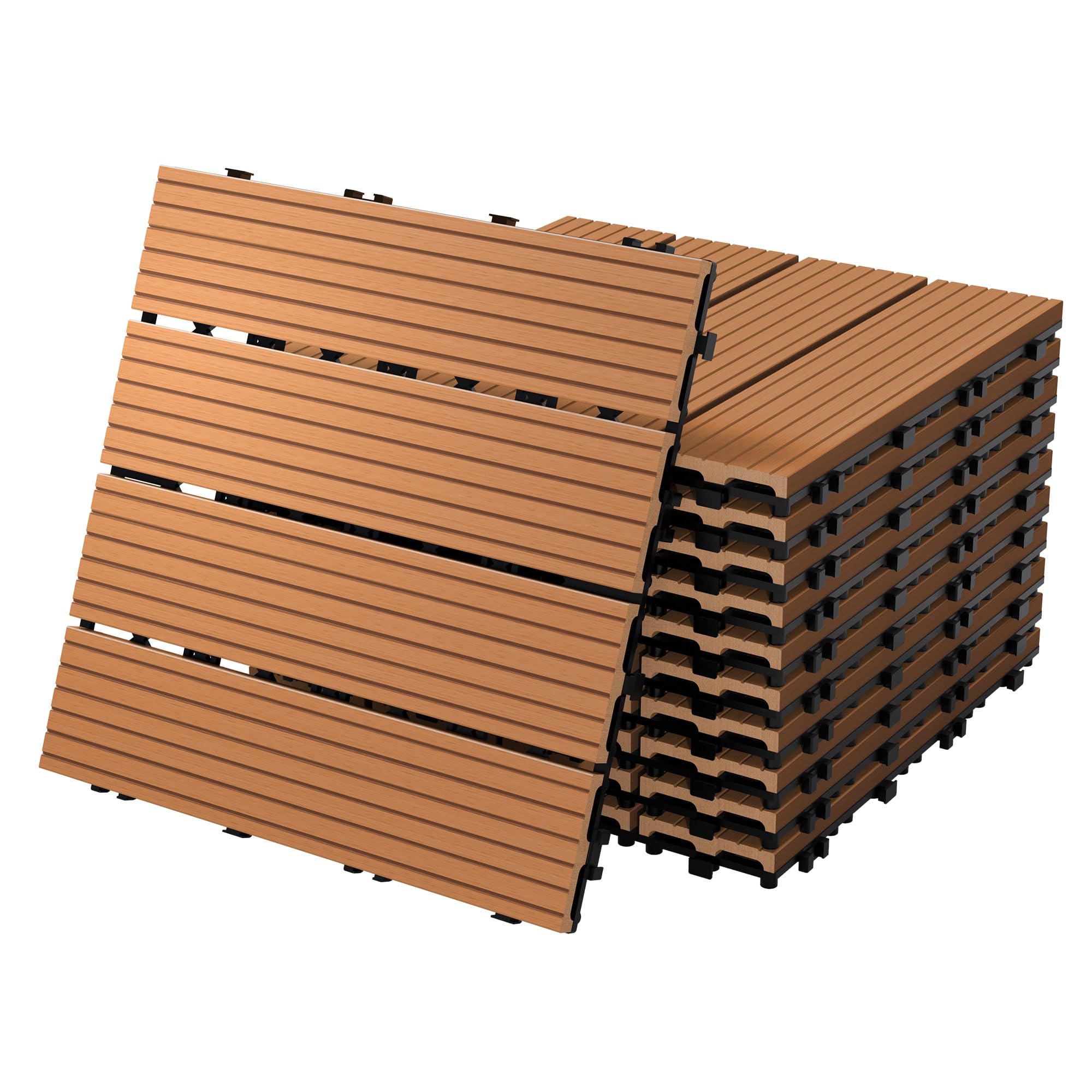 ECD Germany Piastrelle per Pavimenti da Esterno Piastrelle per Terrazze in WPC 30x30 cm Set di 22 pezzi per 2m ² Marrone Chiaro con Aspetto Legno Piastrelle da Giardino con Drenaggio e Sistema Plug-In