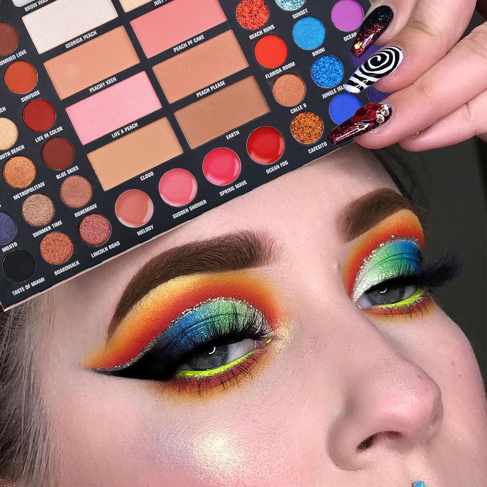 Palette di ombretti con 7 pennelli da trucco, 42 colori, impermeabile, a prova di sudore, cipria, lucidalabbra, lucidalabbra, cipria, tutto in uno, kit regalo