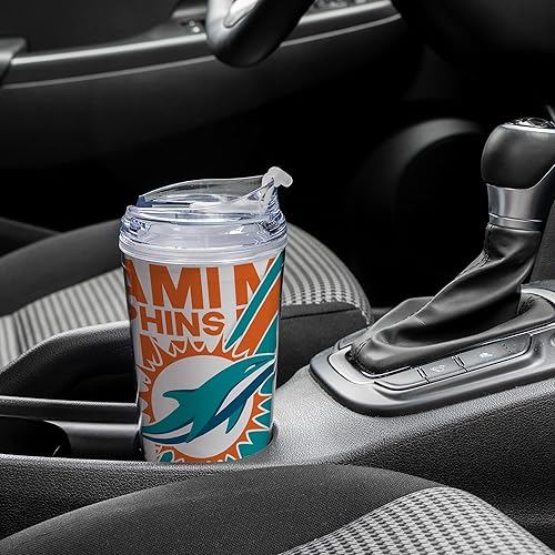 Miniatura 154 de Rico Industries NFL Football - Vaso de acrílico de 24 onzas con tapa con bisagras, vaso de doble pared con licencia oficial para fanáticos de la NFL