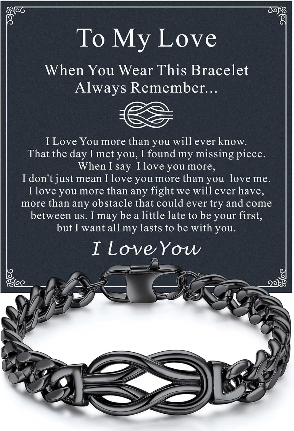 Richsteel Love Kont Bracelet Gift for Men Stainless Steel Infinity Bracelets Love Link Forever Promise Gifts for Father's Day Birthday Anniversary Christmas Valentines Wedding for Him