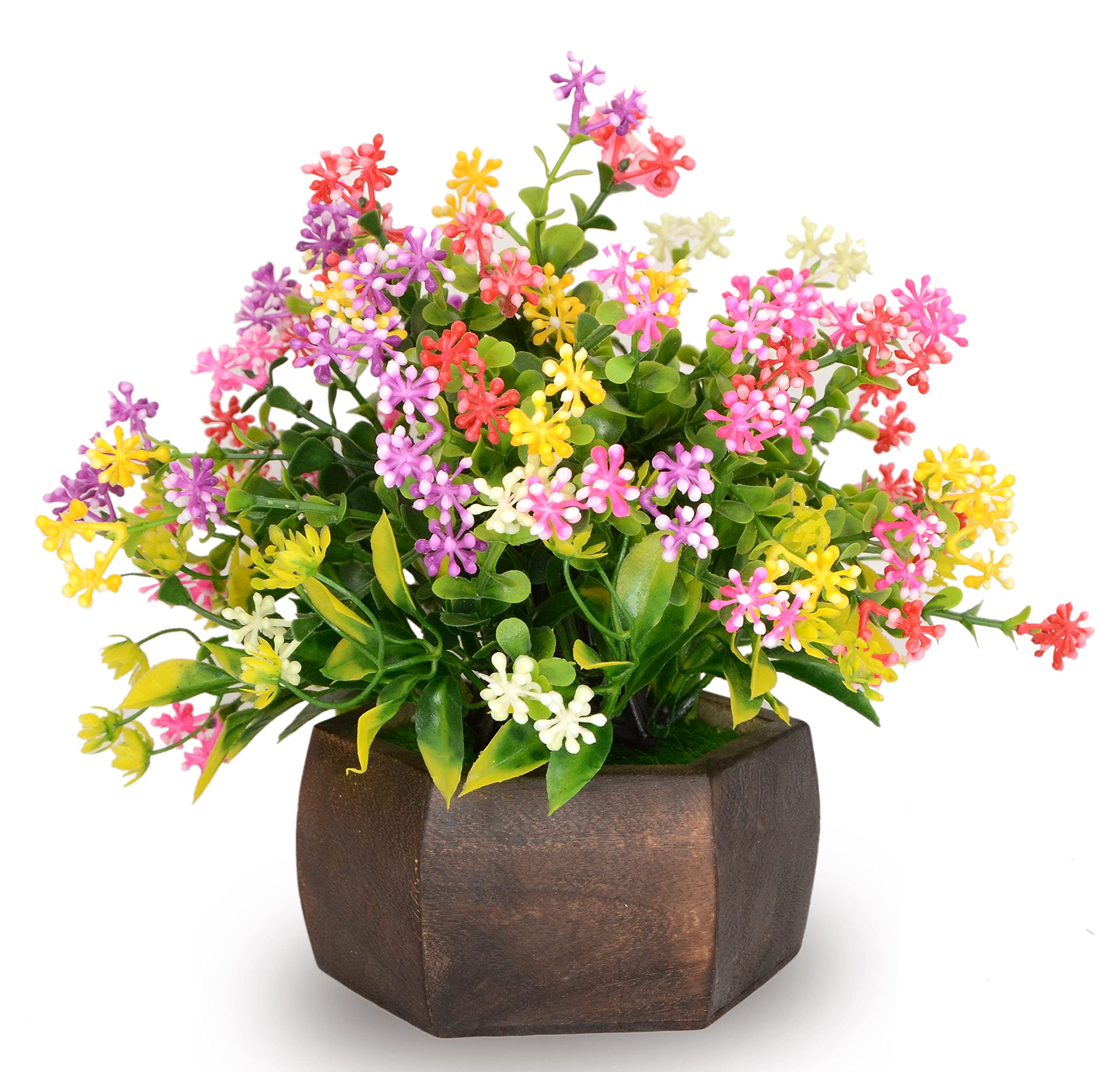 Artificial Flowers for Decoration with Wood Hexagon Pot, Artificial Plants for Home Decor, Decoation Plants, Potted Plants for Home, Fake Plant (18 cm, Multicolor)-image-37