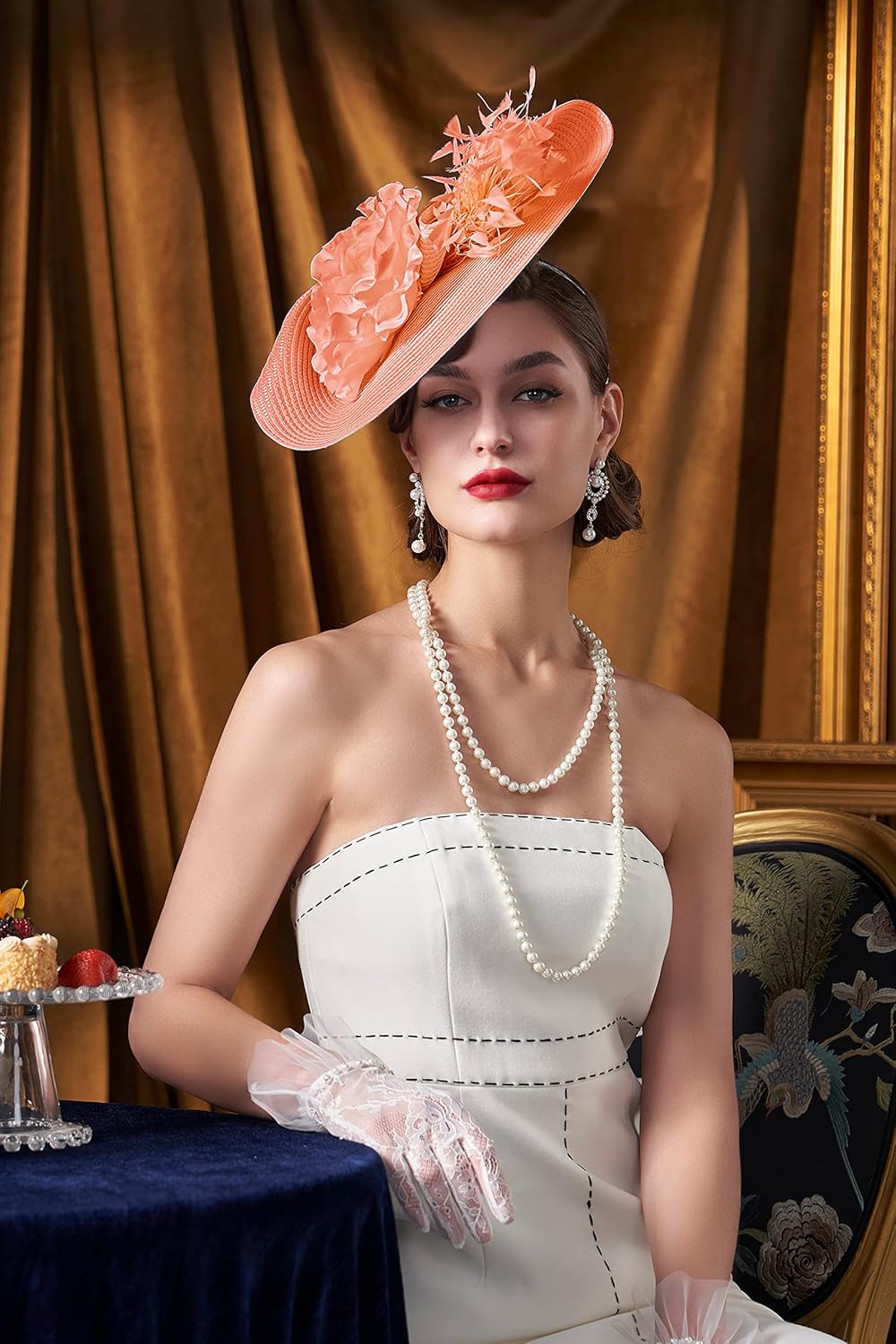 BABEYOND Tea Party Fascinator Hat for Women Kentucky Headwear Feather Derby Pillbox Wide Church Hat for Cocktail Wedding - Image 5