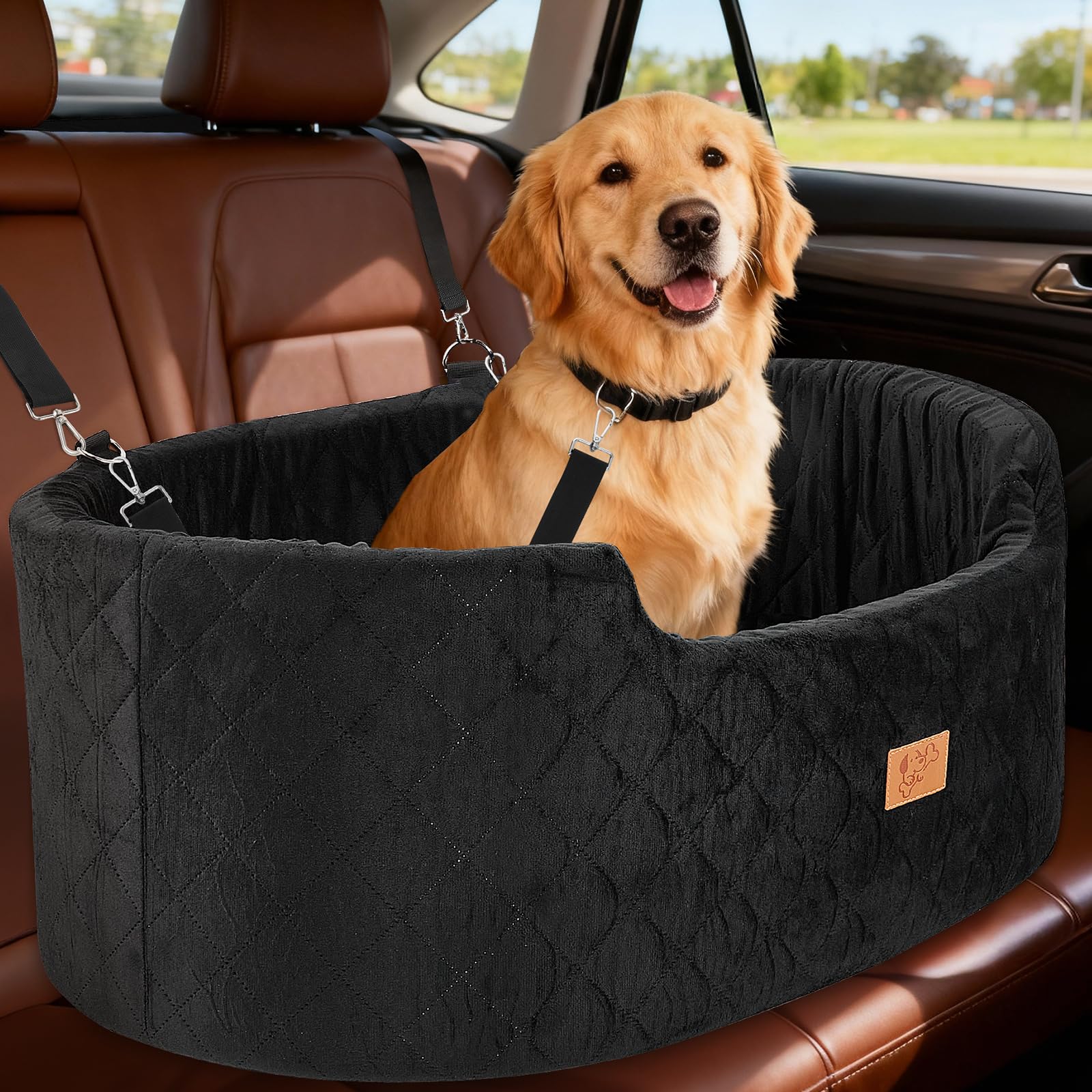 Siège Auto pour Chien 78x52x36CM, Panier Chien Voiture avec Siège Amovible, Corde de Sécurité & Base Antidérapante et Housse Amovible, Siège Auto pour Grands Chiens Lourds (Rond)