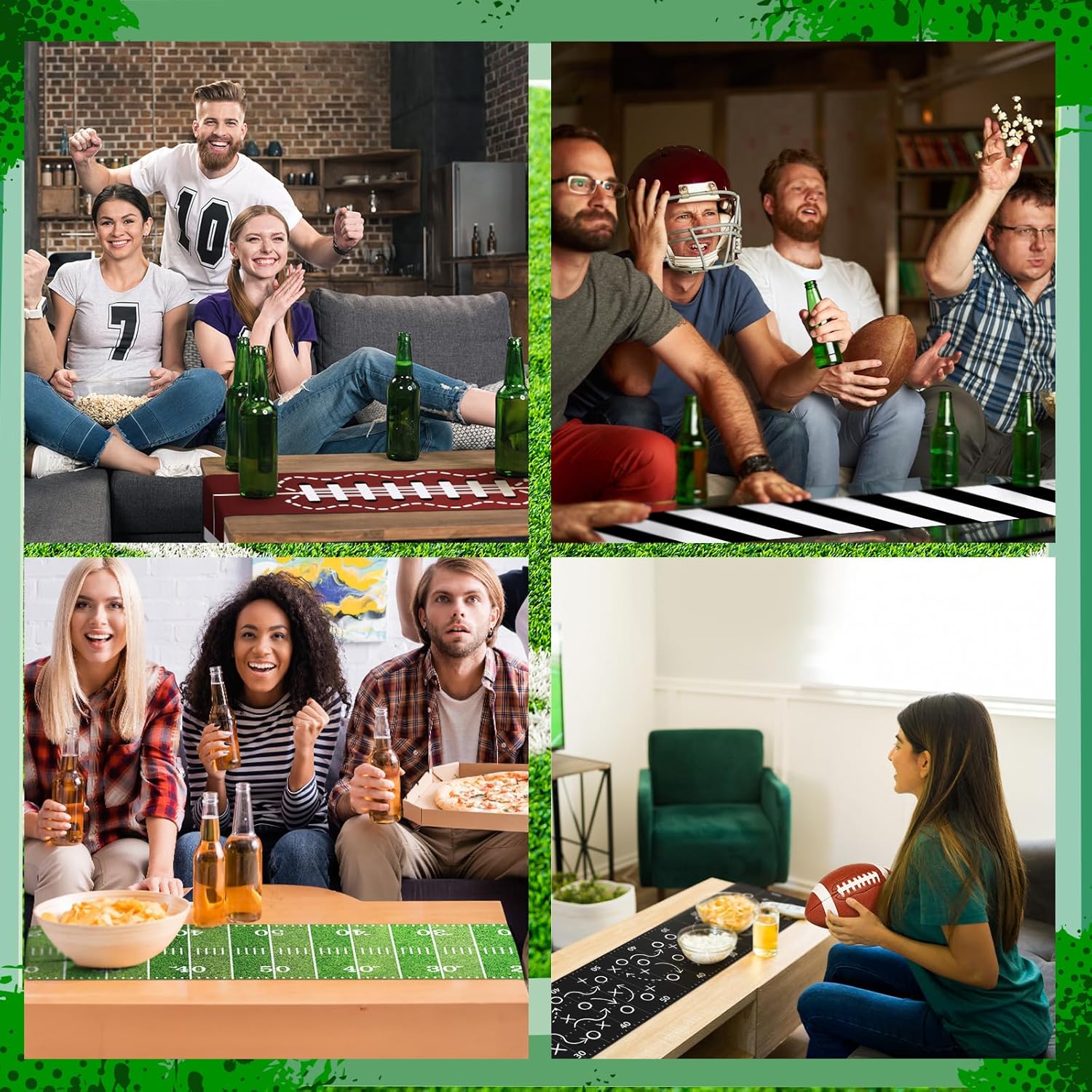 Sliner 4 Pcs Football Table Runner Football Centerpieces for Table Football Themed Party Decor Football Centerpieces for Boy Sports Football Party Football Kitchen Dining Table Runner 13 x 71 Inch
