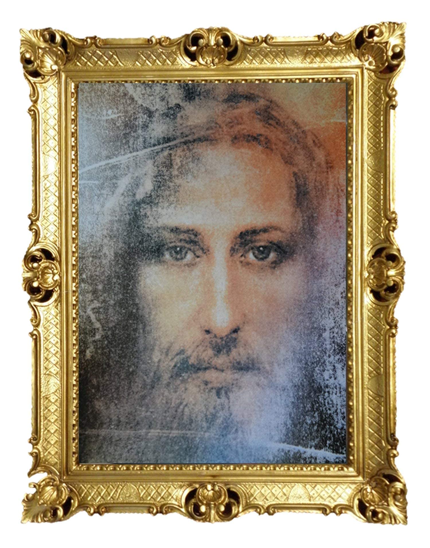 Jesus Christus Gemälde Antik Barock Rahmen Barockrahmen mit Bild Wandbild 70x90cm Kunstdrucke Gemälde Religiöse Bilder Kunst von Heiligen Heiligenbild Retro Repro für Home Büro Praxis Café 58B