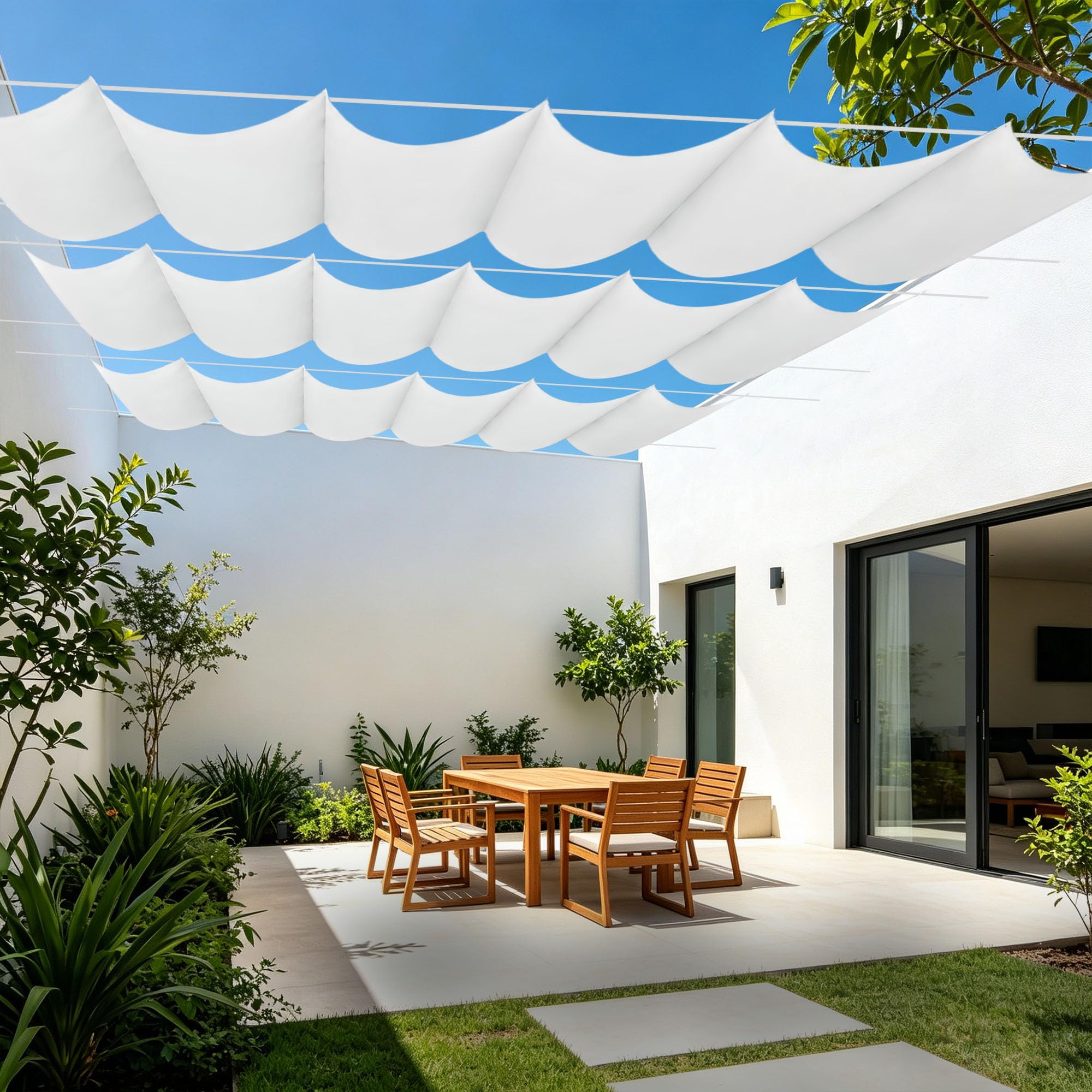 Voiles d'ombrage rétractable 250x300 cm rectangle blanc pour jardin et terrasse