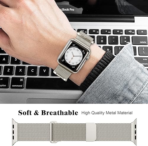 Miniatura 6 de Geoumy Bandas metálicas magnéticas compatibles para Apple Watch Band 44mm con estuche, correa de reemplazo de bucle de malla milanesa de acero