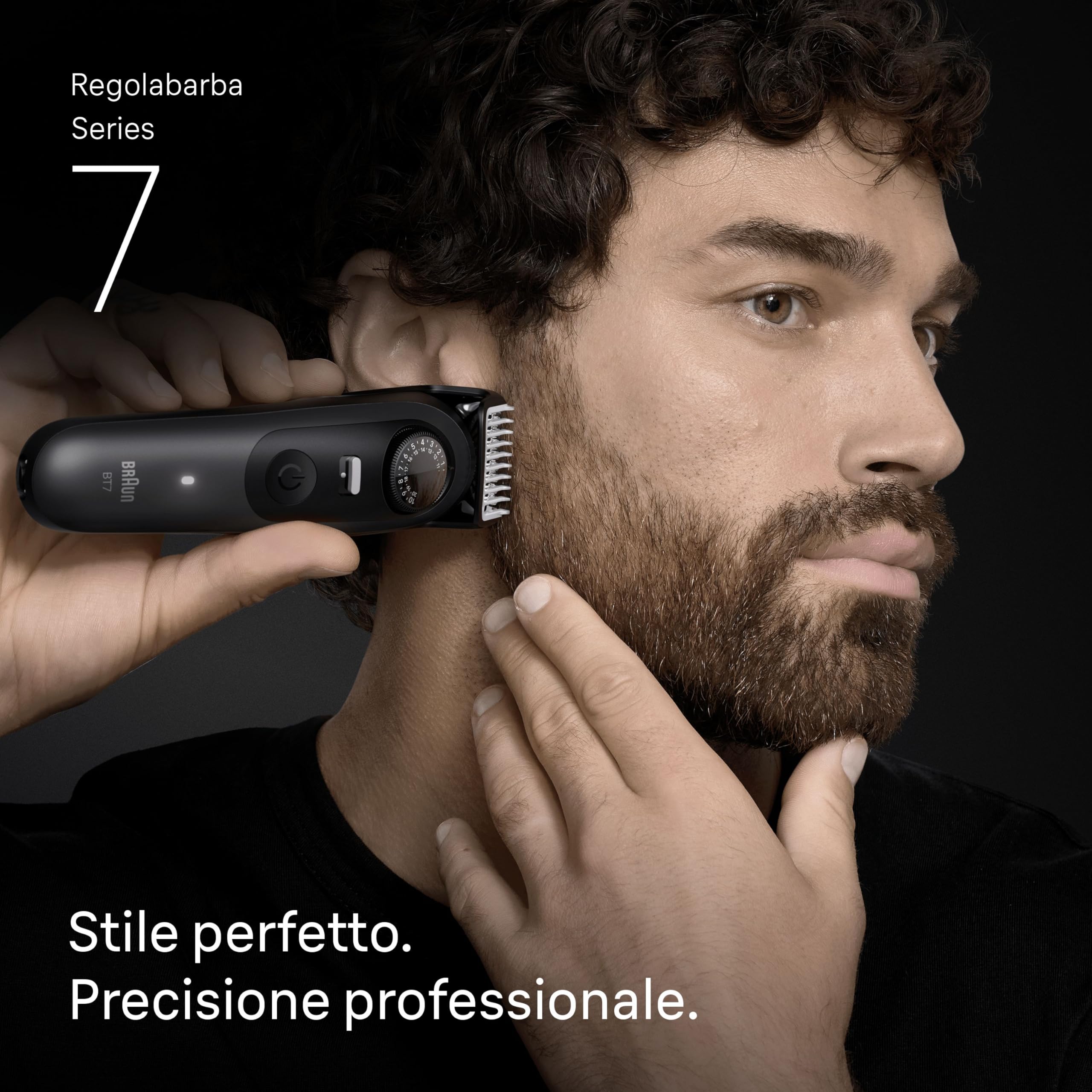 Braun Regolabarba Uomo Series 7, +7 Strumenti da Barbiere, Lama Problade Affilata a Vita, Fino a 120 Minuti di Autonomia, Impermeabile, Selettore di Precisione con 40 Lughezze e Blocco, Bt7525, Grigio