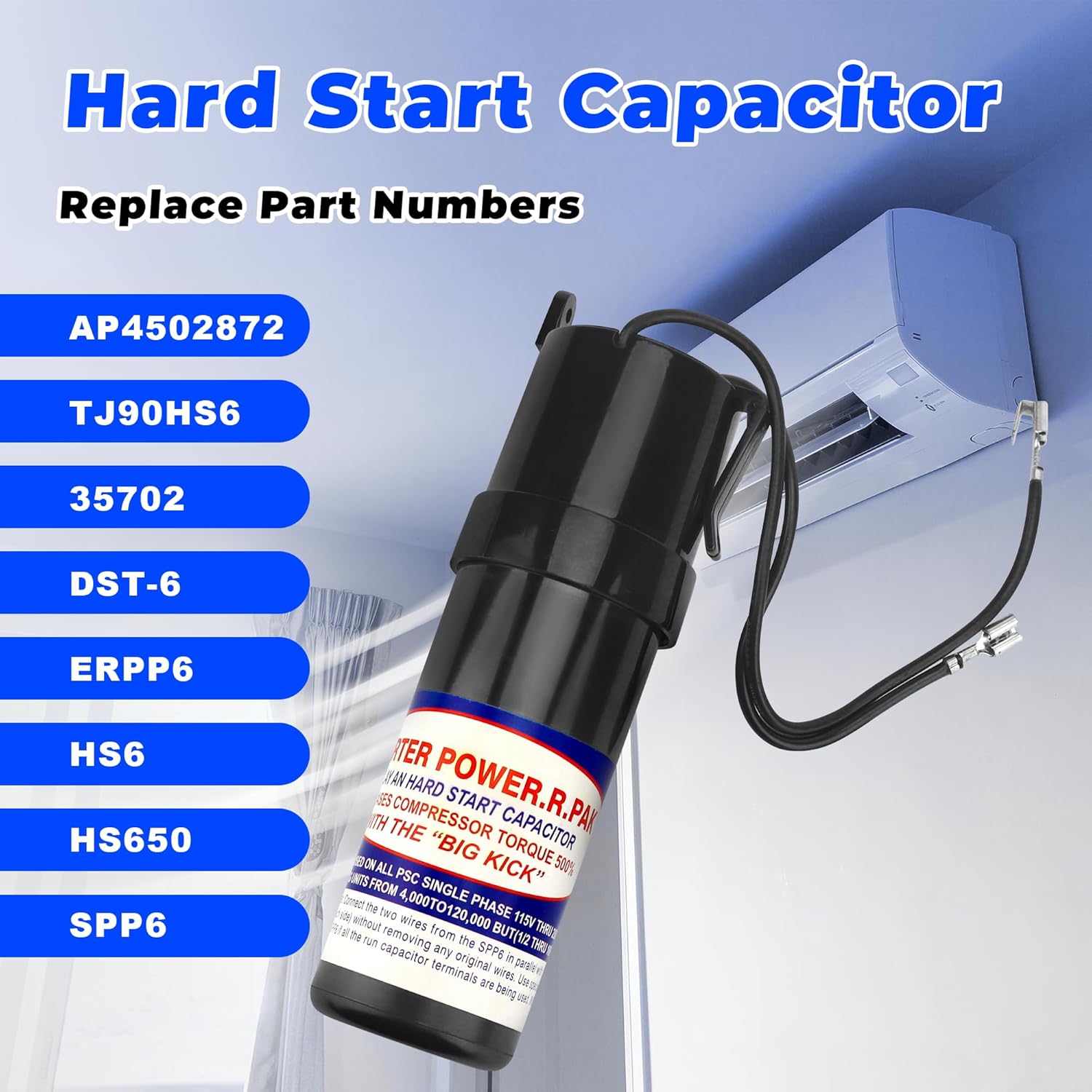 SPP6 Hard Start Capacitor Kit - 500% Torque Increase,115V Thru 288VAC Hard Start kit for air Conditioner Units from 4,000 to 120,000 | By Vypart