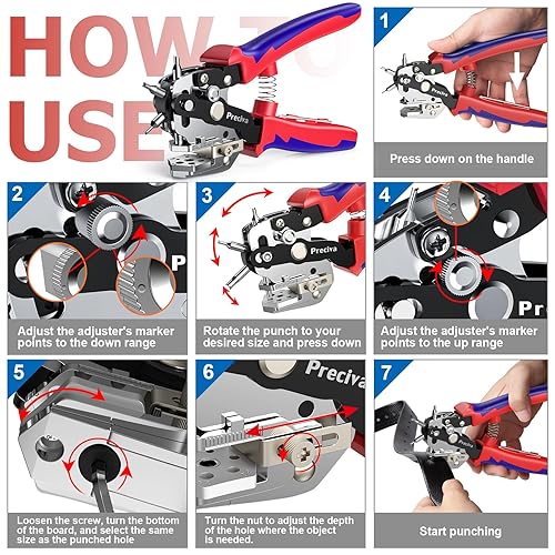 Miniatura 6 de Preciva - Alicates perforadores giratorios con diseño de borde de corte en forma de V, 6 tamaños de agujeros utilizados para cuero, cinturones,