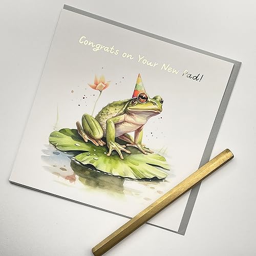 Miniatura 3 de Old English Co. Fun Frog New Home Card - Tarjeta de felicitación de rana divertida para inauguración de la casa de rana para pareja, tarjeta de casa