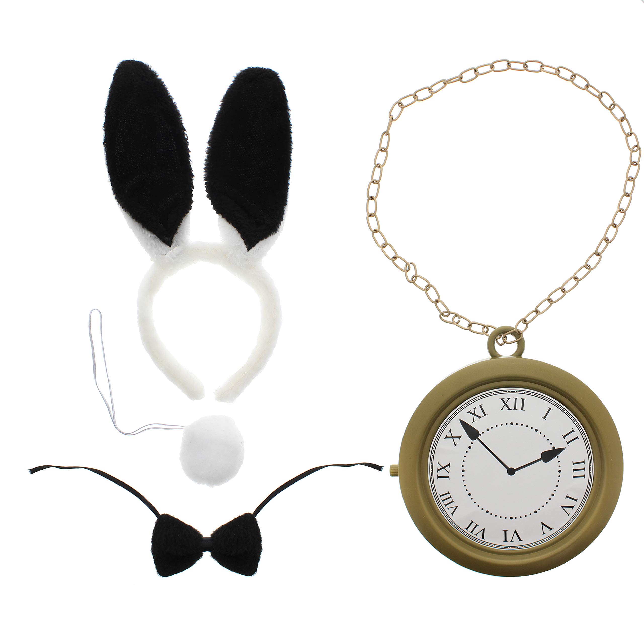Zac's Alter Ego Fancy Dress Bunny Set with Large Gold Pocket Watch Necklace - World Book Day/Halloween