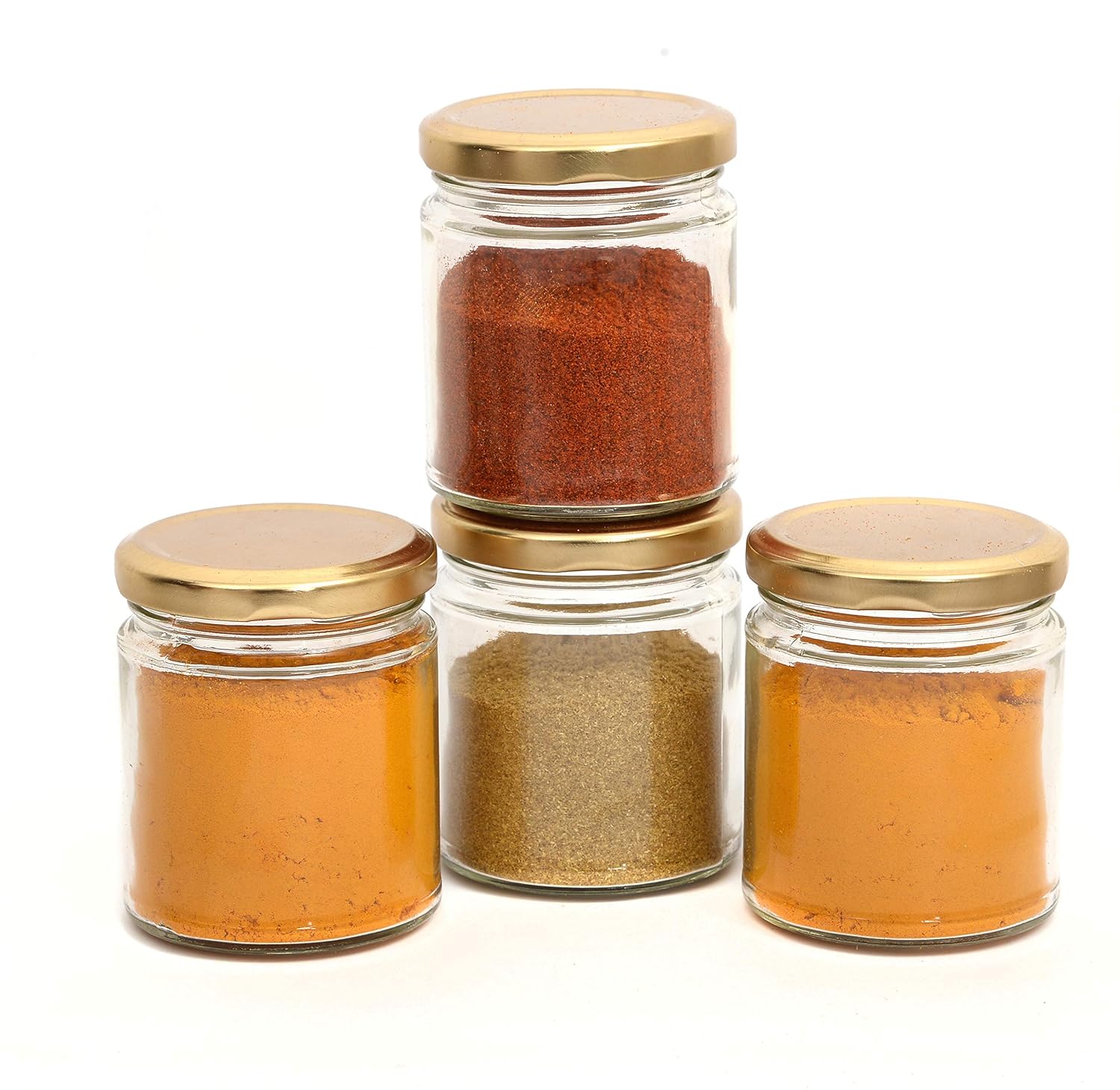 Buy MACHAK Round Glass Jar Kitchen Storage Container With Metal Golden Cap, 350ml, Clear (Set of