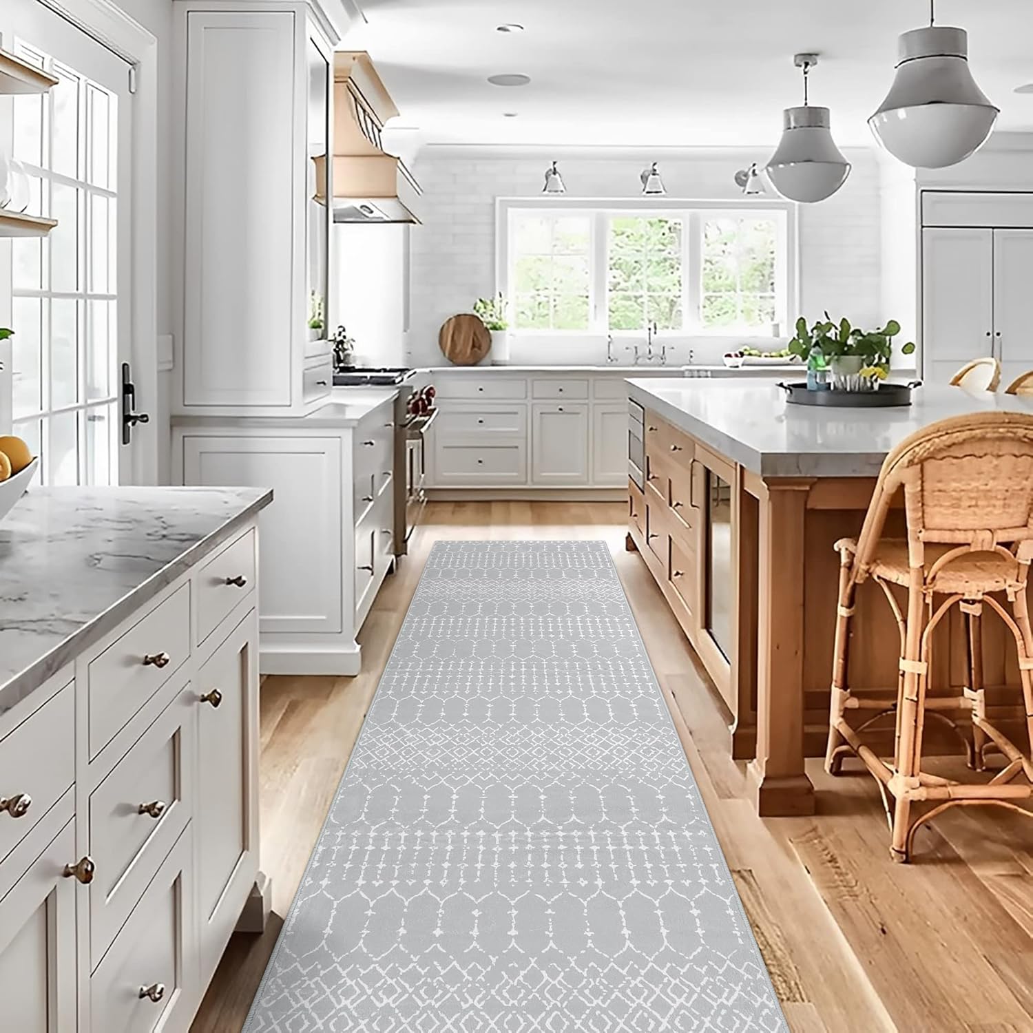 Lahome Moroccan Runner Rugs for Hallway 2x8 Throw Ultra-Thin Kitchen Rugs Runner Non Skid Washable Non-Slip Entryway Carpet Grey Distressed Print Mat for Bathroom Bedroom Laundry Room 2' x 8' (Runner) Grey