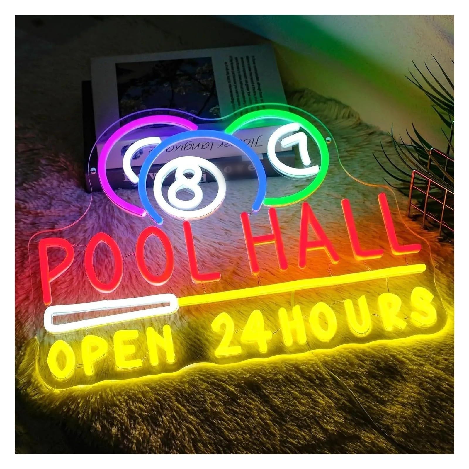 Decoración Lámparas Letrero De Neón Pool Hall Open 24 Hours