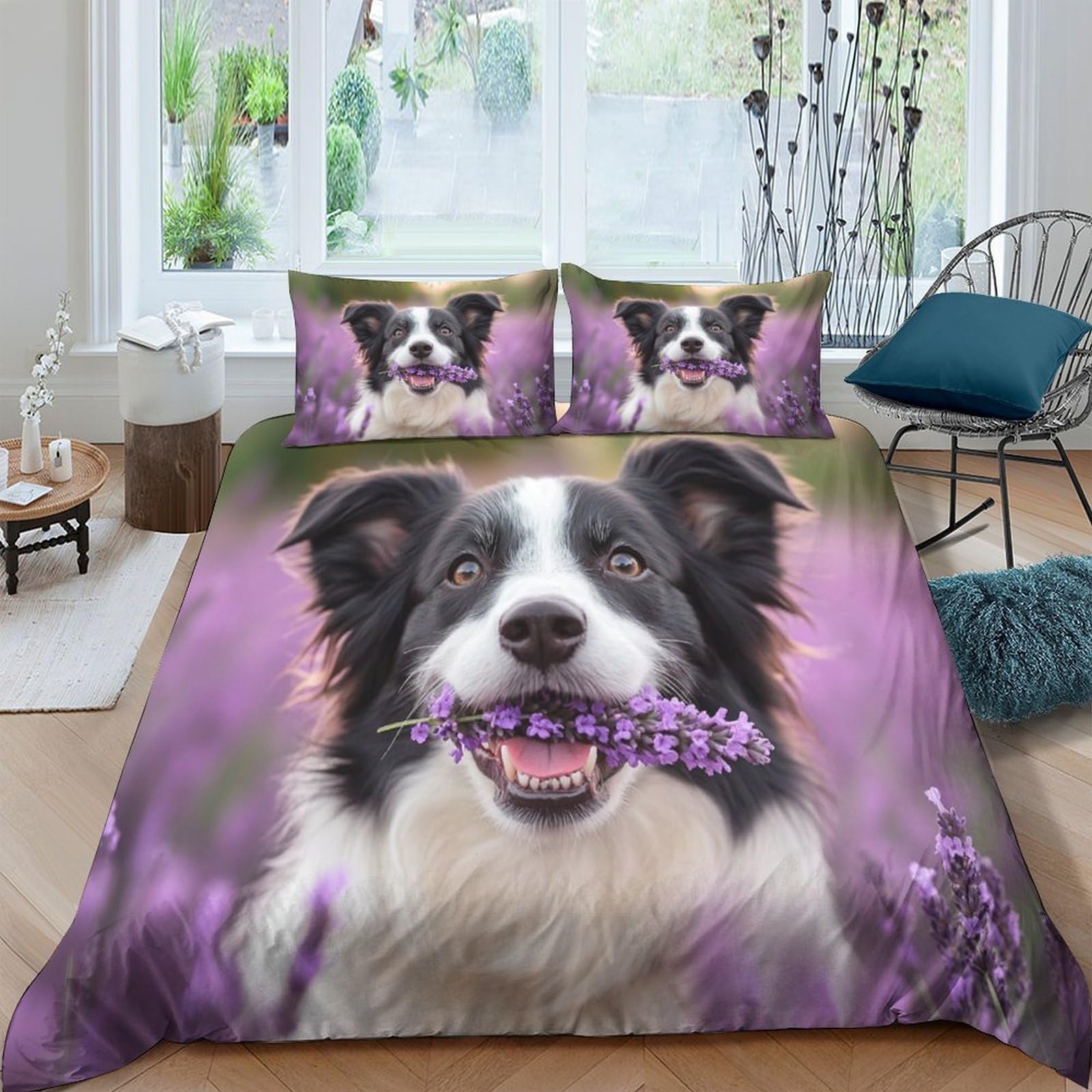Ctjqhvkz Style-10 3D Printed Lavender Field Dog Fitted Sheet Microfiber Soft Mattress Cover For Bedroom Guest Room Decor Single（135X200cm）