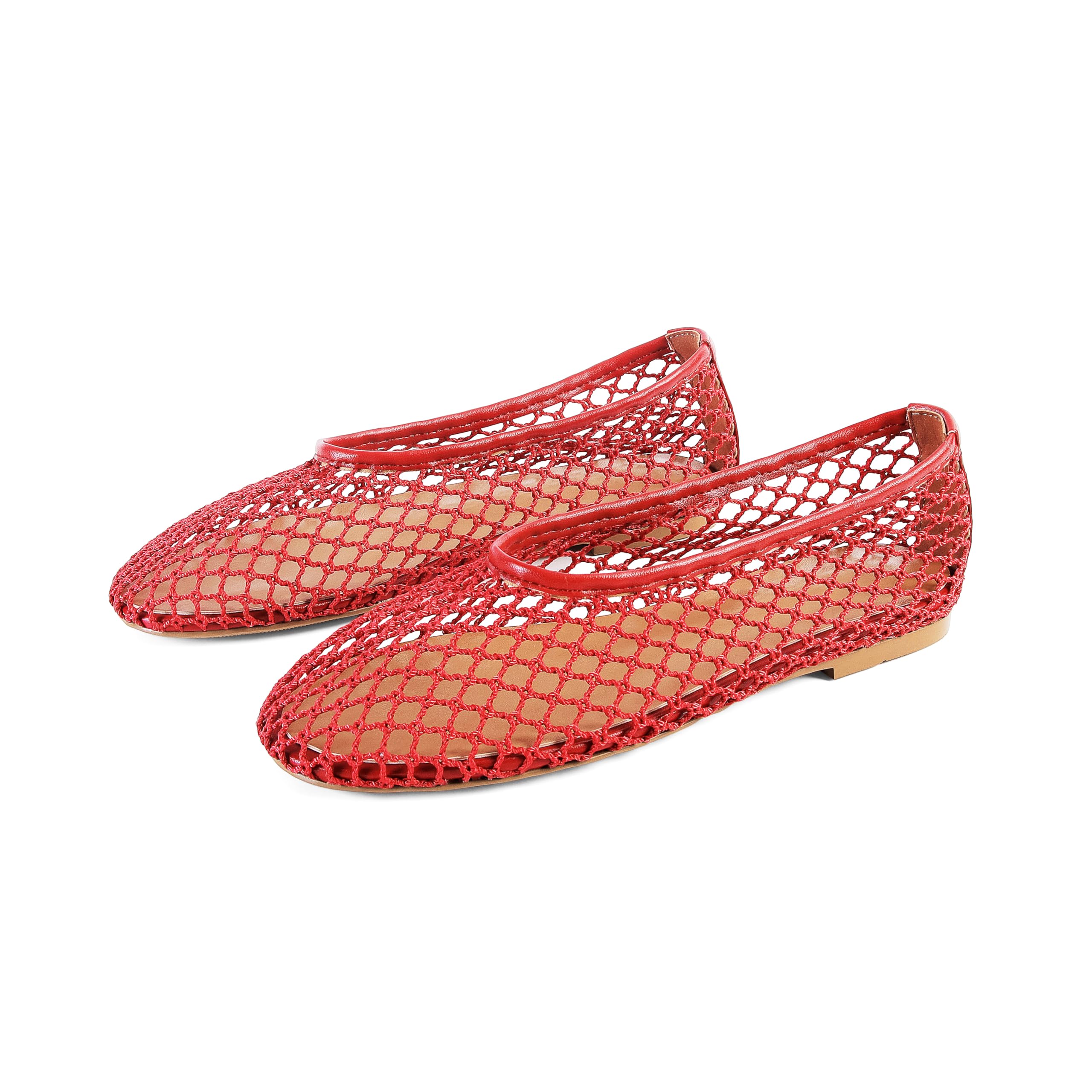 Photo 1 of SOVANYOU Women's Woven Ballet Flats Red Breathable Hollow Out Mesh Slip On Shoes Comfortable Dressy Casual Ballerina Flats Fishnet Flat Dressy Sandals