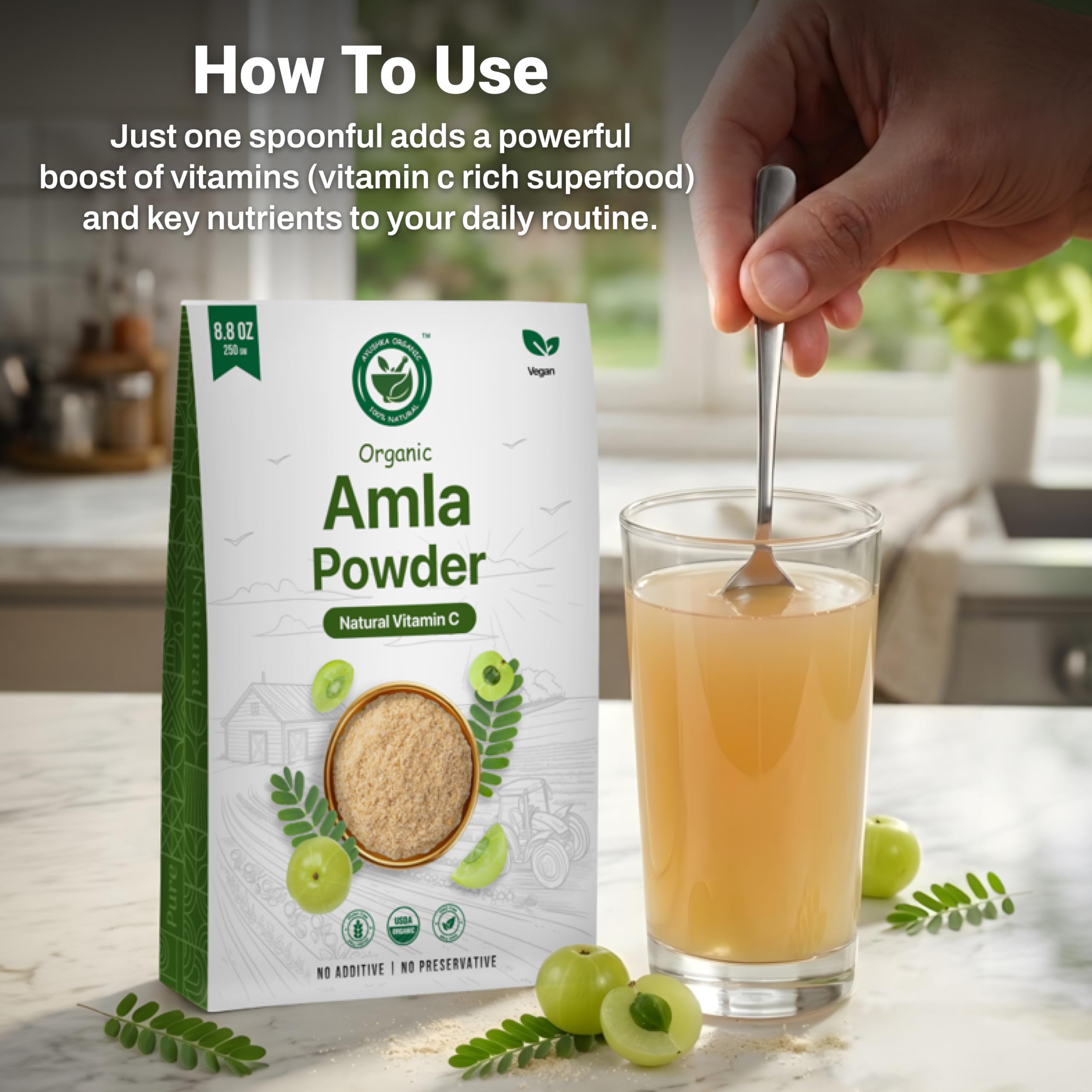 Amla Powder 250g | India Organic & USDA Organic Certified | 100% Pure Indian Gooseberry (Amla/Nellikkai) Whole Fruit Powder | Rich in Natural Vitamin C | Superfood for Hair, Skin, Immunity & Daily Wellness | Vegan product image 6