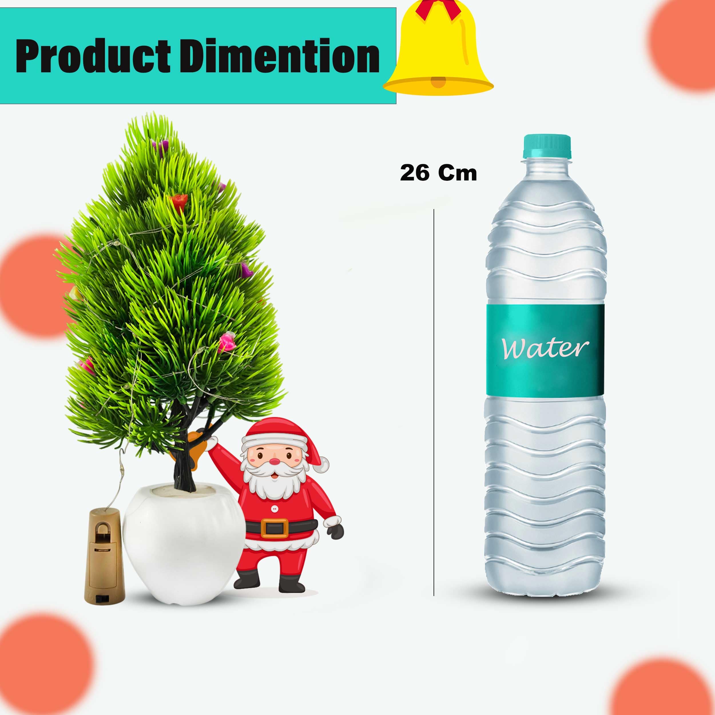 Asharya® Christmas Tree Fake Plant with Pot, Small Artificial Potted Plant Ideal for Home Décor, Living Room, Bathroom, Farmhouse - 27 CM LED Plant for Gift Item Faux Flower Plant Table top 4