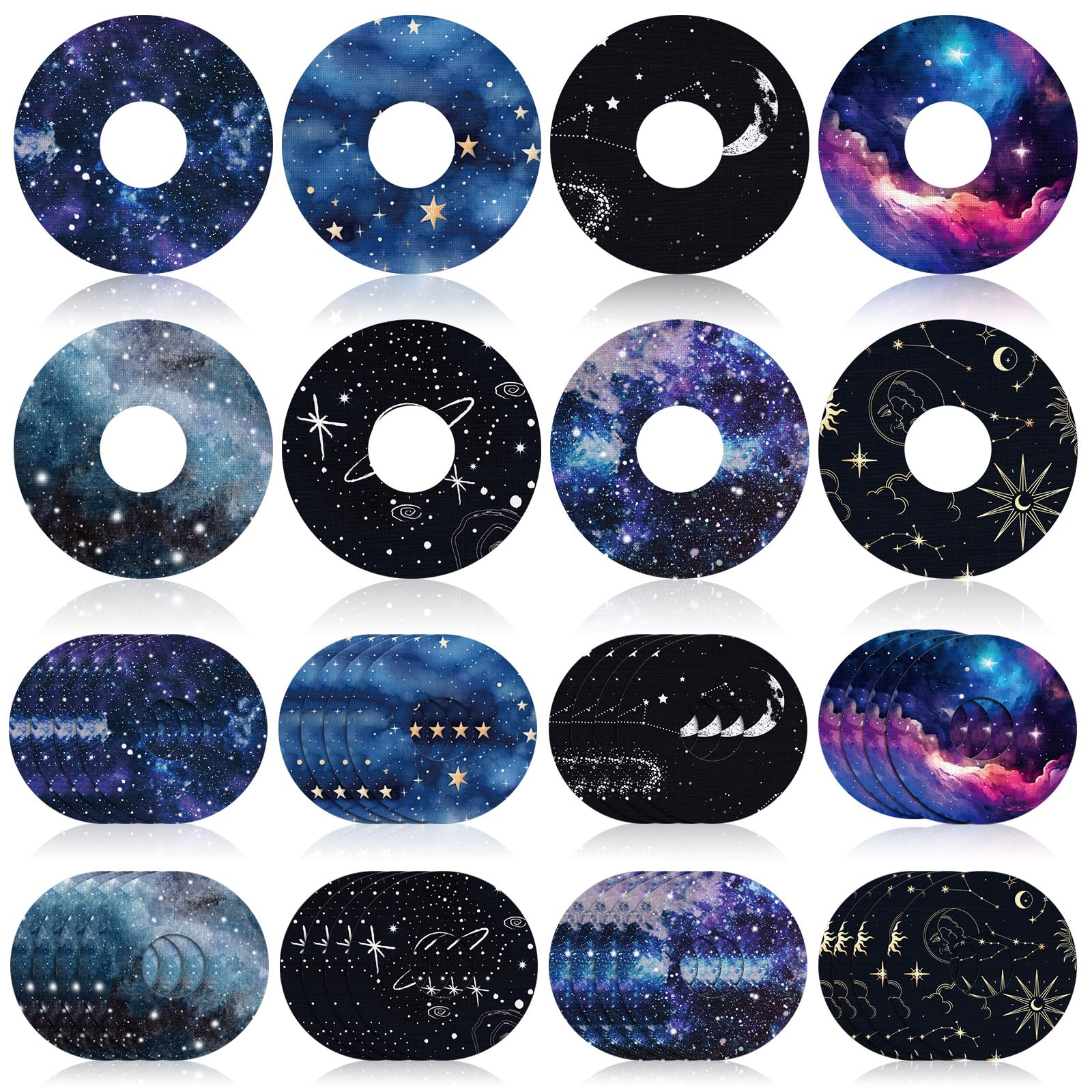 Geiserailie 32 Pack Round Adhesive Patches Compatible with Libre 3, CGM Patches, Galaxy Adhesive Tape Stickers, Sensor Covers Waterproof Sweat Proof Flexible Breathable Pre-Cut, Long Lasting
