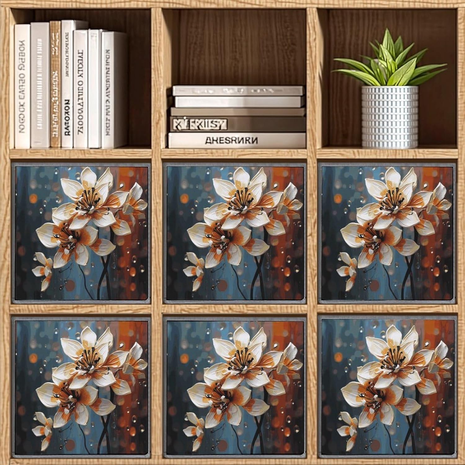 Modern Flower Storage Cubes Set of 6 Storage Bins with Handles Collapsible Storage Basket Fabric Storage Box for Shelves Large Closet Shelf Organizer for Organization 11 Inch