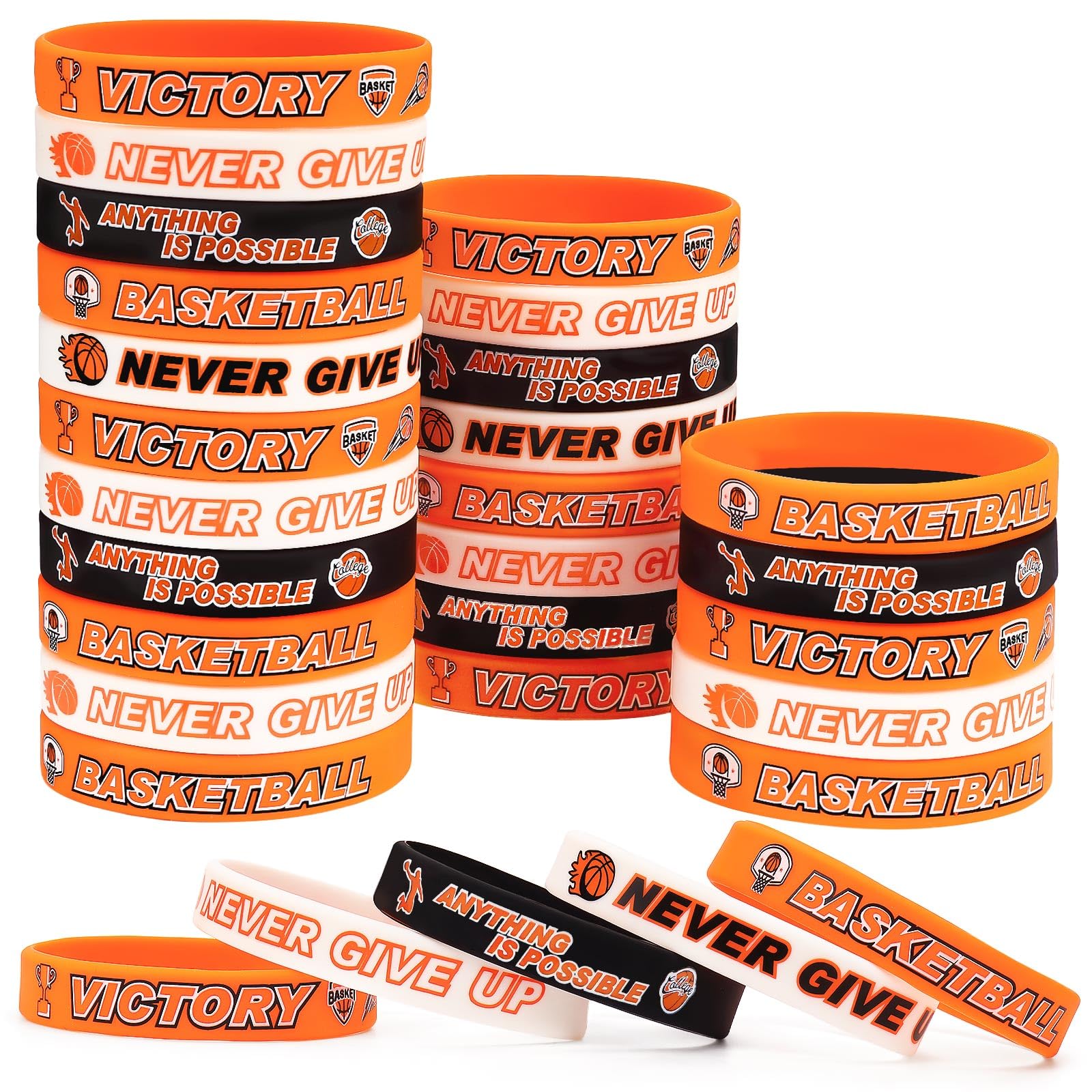30 PCS basketball silicone bracelets Rubber wristbands, basketball motivational Silicone bracelets for School Team Awards Gifts Sports Themed Party Favors-image-43
