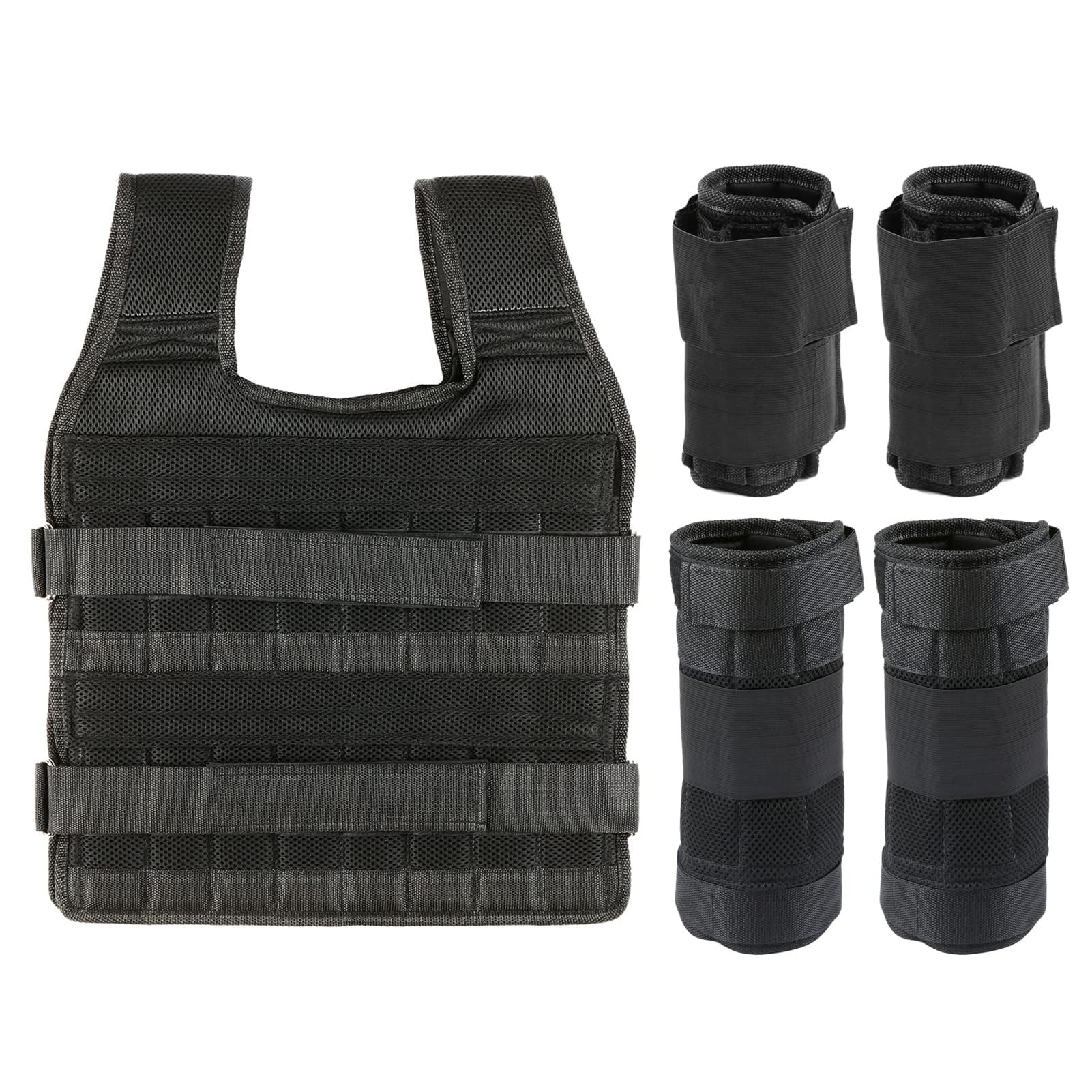 Gilet de Poids de 35 Kg avec Poids de 6 Kg pour les Jambes et 5 Kg pour les Bras, Gilet D'entraînement Réglable avec 32 Poches, Tissu en , Bretelles Absorbant les Chocs,