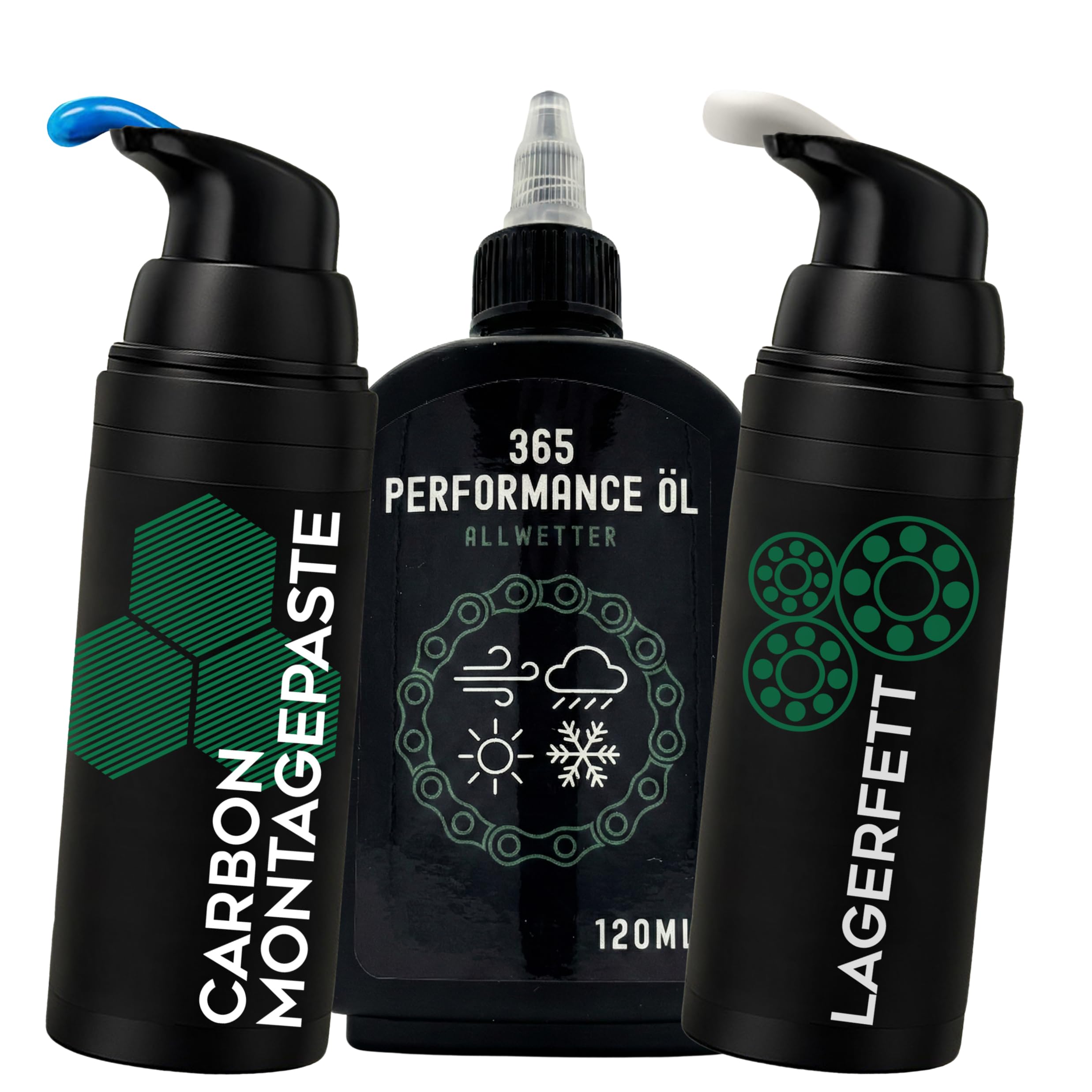 24SENDIT Fahrradpflege Set – Carbonpaste & Lagerfett 50g + Allwetter Kettenöl 120ml. Für Cityrad, Rennrad, MTB, Gravelbike, E-Bike