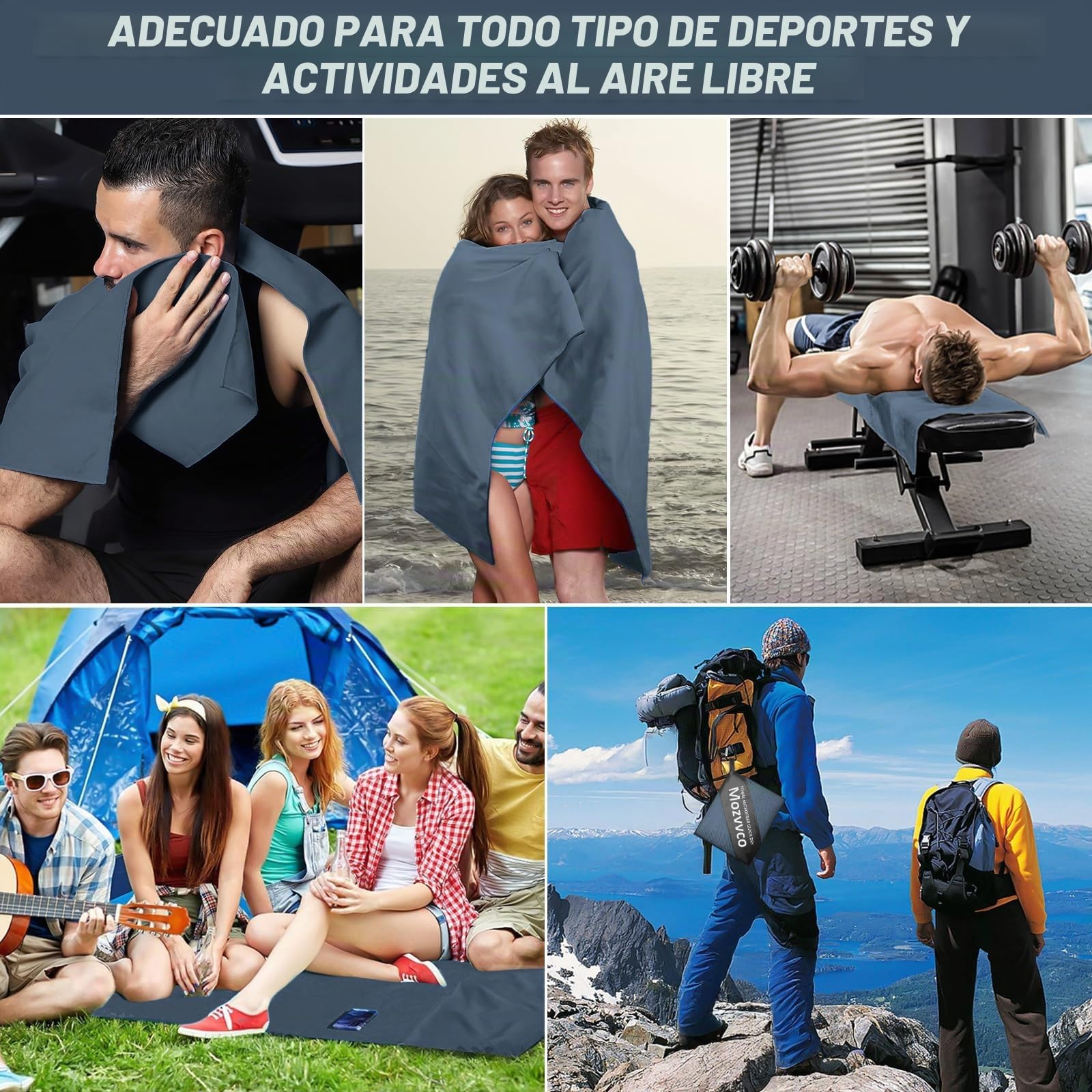 Juego de 4 Toalla Microfibra,200x100cm+2 Piezas 80x40cm+40x30cm Toalla de Gimnasio-Absorbente y Secado Rápido-Toallas Playa Grande Toallas Baño para Viaje Fitness-Azul Marino