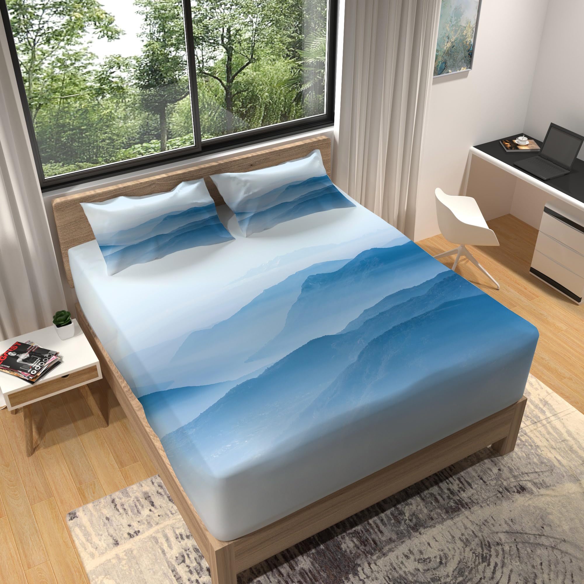 Spannbetttuch 100x200 Blau Druck Weiß Spannbettlaken 100x200cm Bettlaken Mikrofaser Atmungsaktiv Bed Linen Knitterfrei Matratzenbezug Waschbar Bed Sheets 30cm Extra Tiefe Spannbetttücher