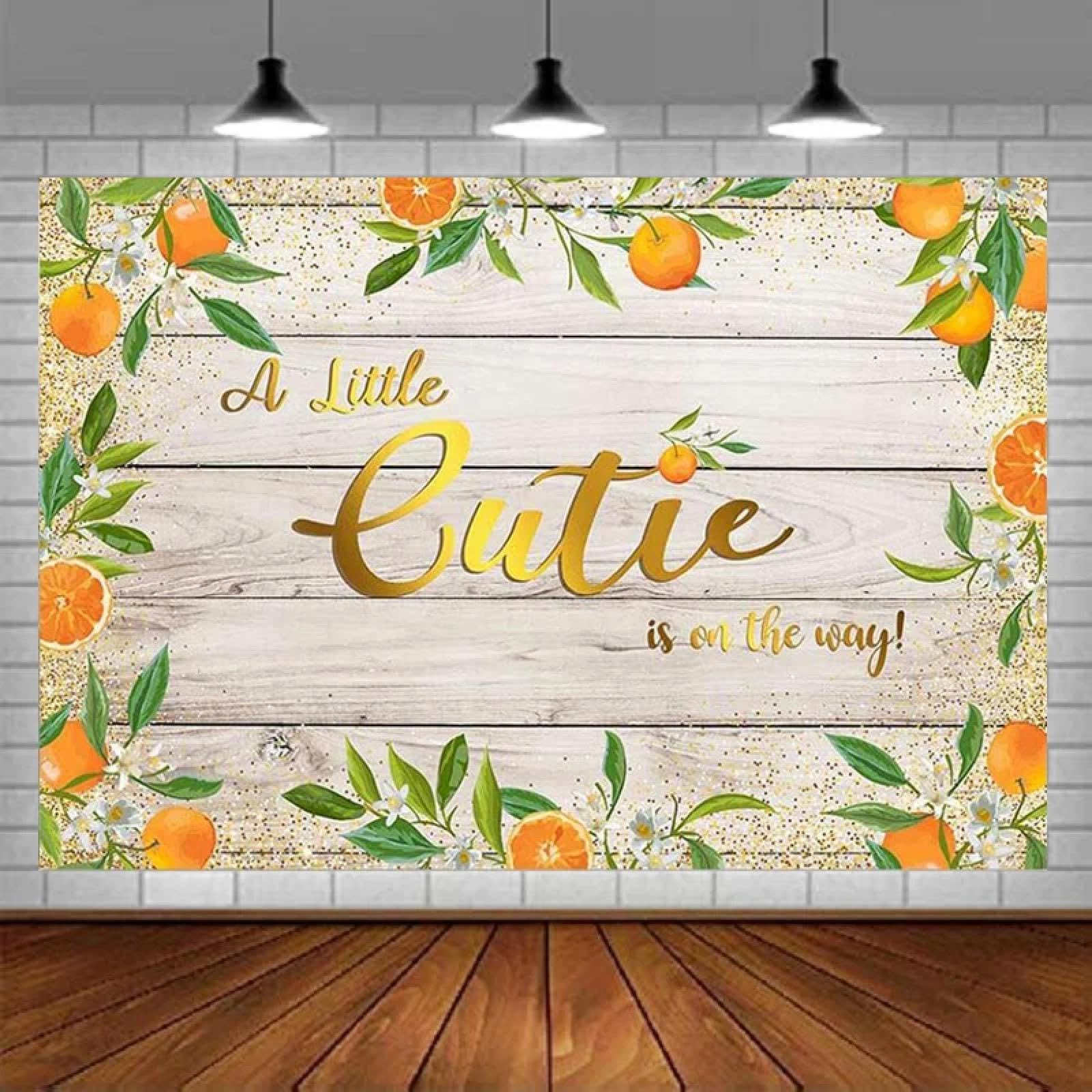 Mała ślicznotka pomarańczowy baby shower zdjęcie tło pomarańcze rustykalne drewno złote kropki dziewczyna baby shower fotografia tło baner 250 x 180 cm